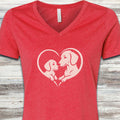 Dachshund Heart Bond V-Neck Tee - Heather Red