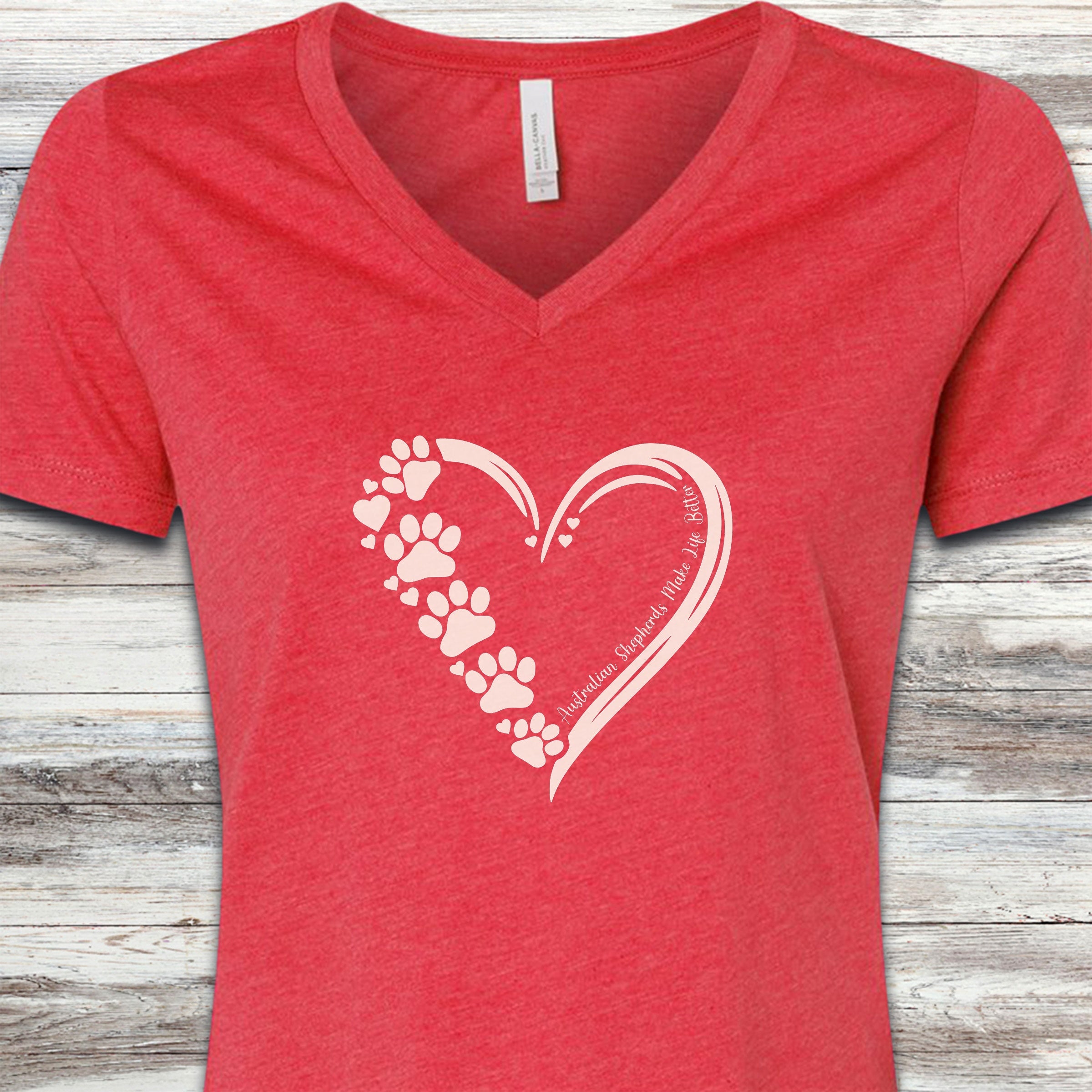 Australian Shepherd Loyal Heart V-Neck Tee - Heather Red