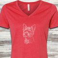 Yorkshire Terrier Sketch V-Neck Tee - Heather Red