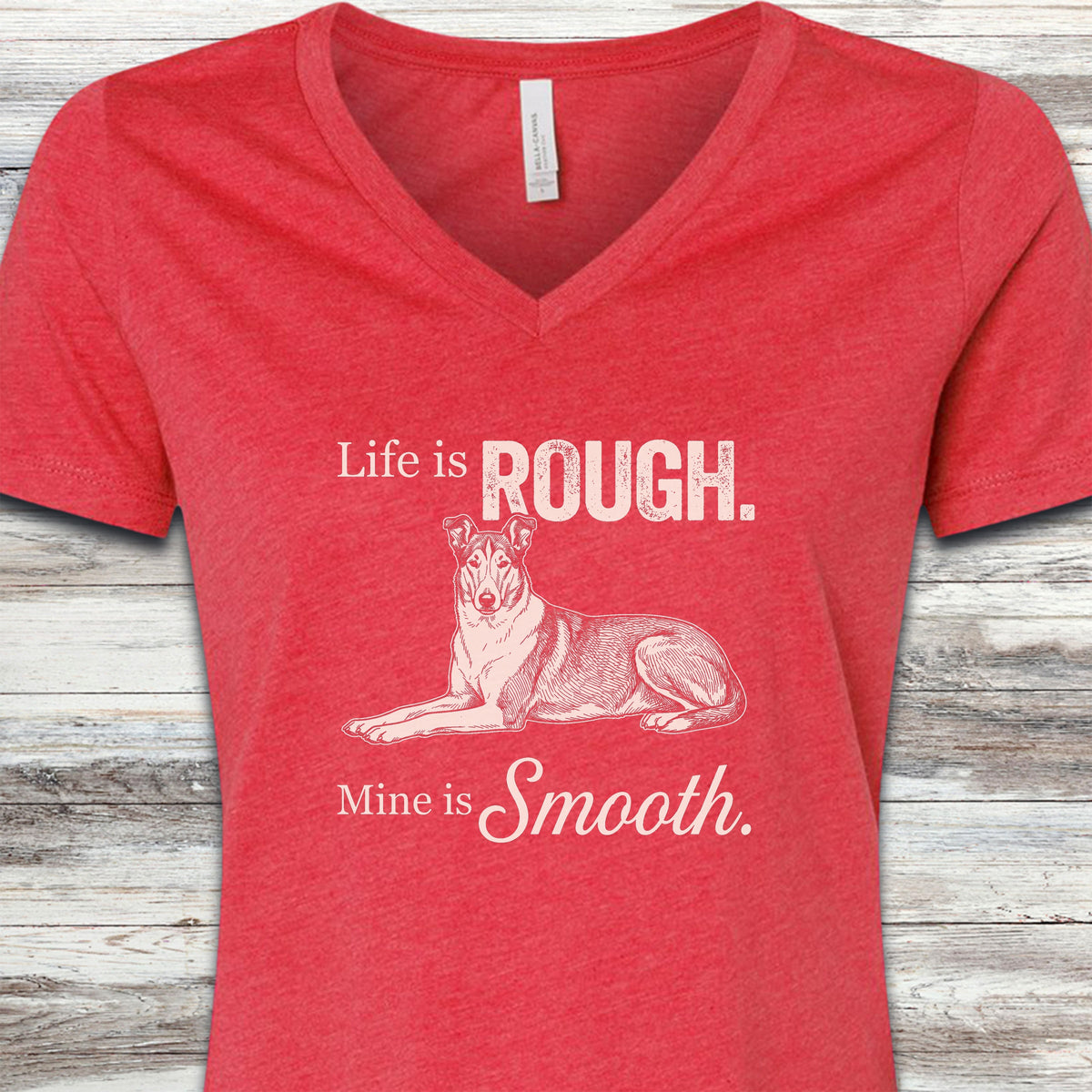 Smooth Collie Rough Life V-Neck Tee - Heather Red