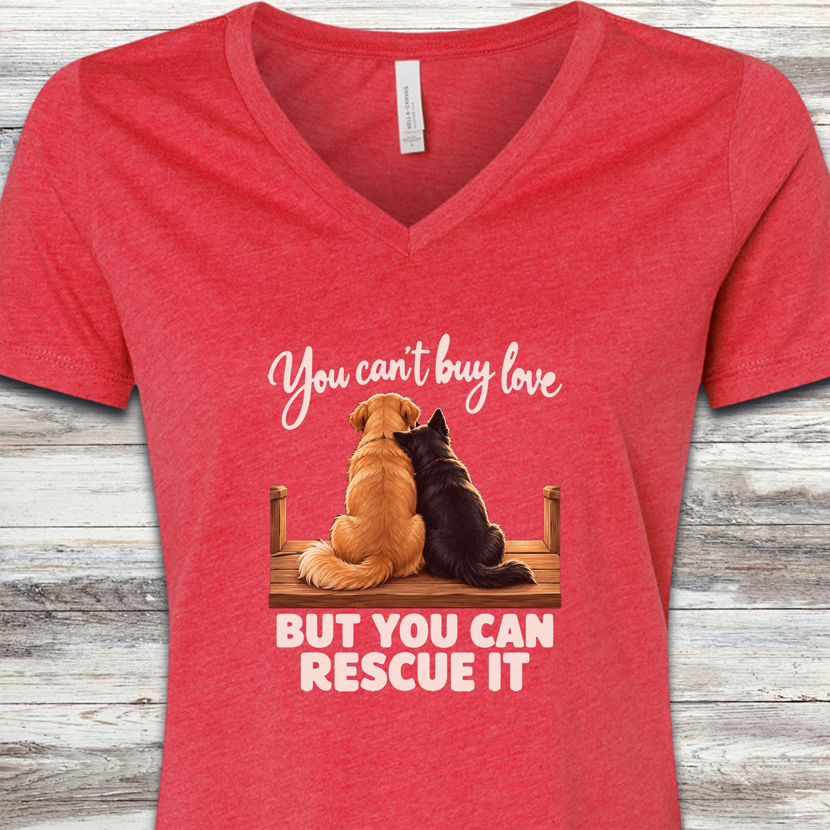 You Can Rescue Love V-Neck Tee - Heather Red