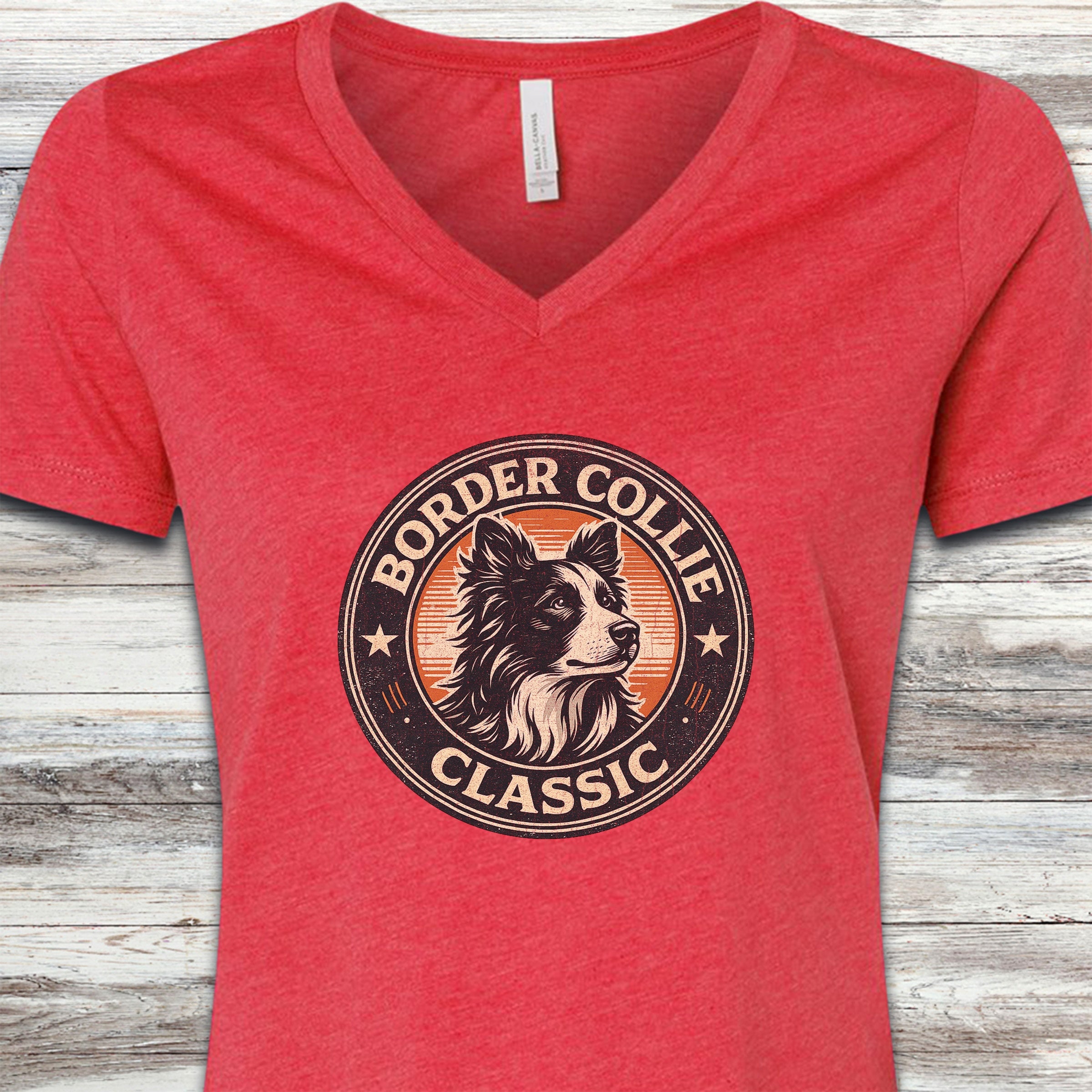 Border Collie Classic V-Neck Tee - Heather Red