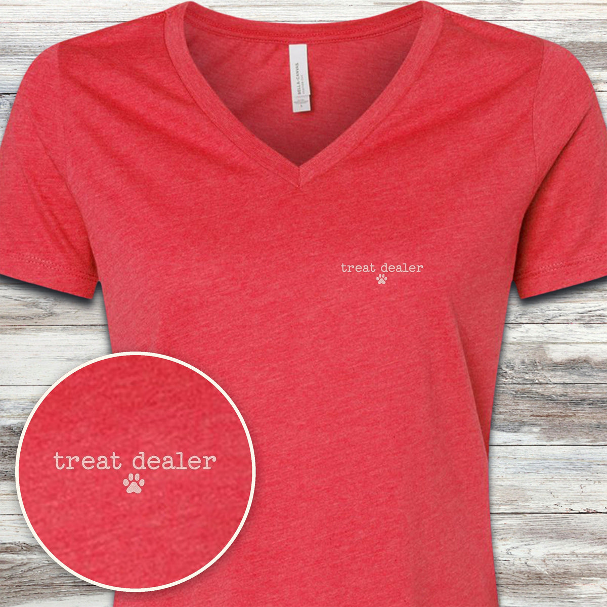 Vintage Treat Dealer Left Chest V-Neck Tee - Heather Red