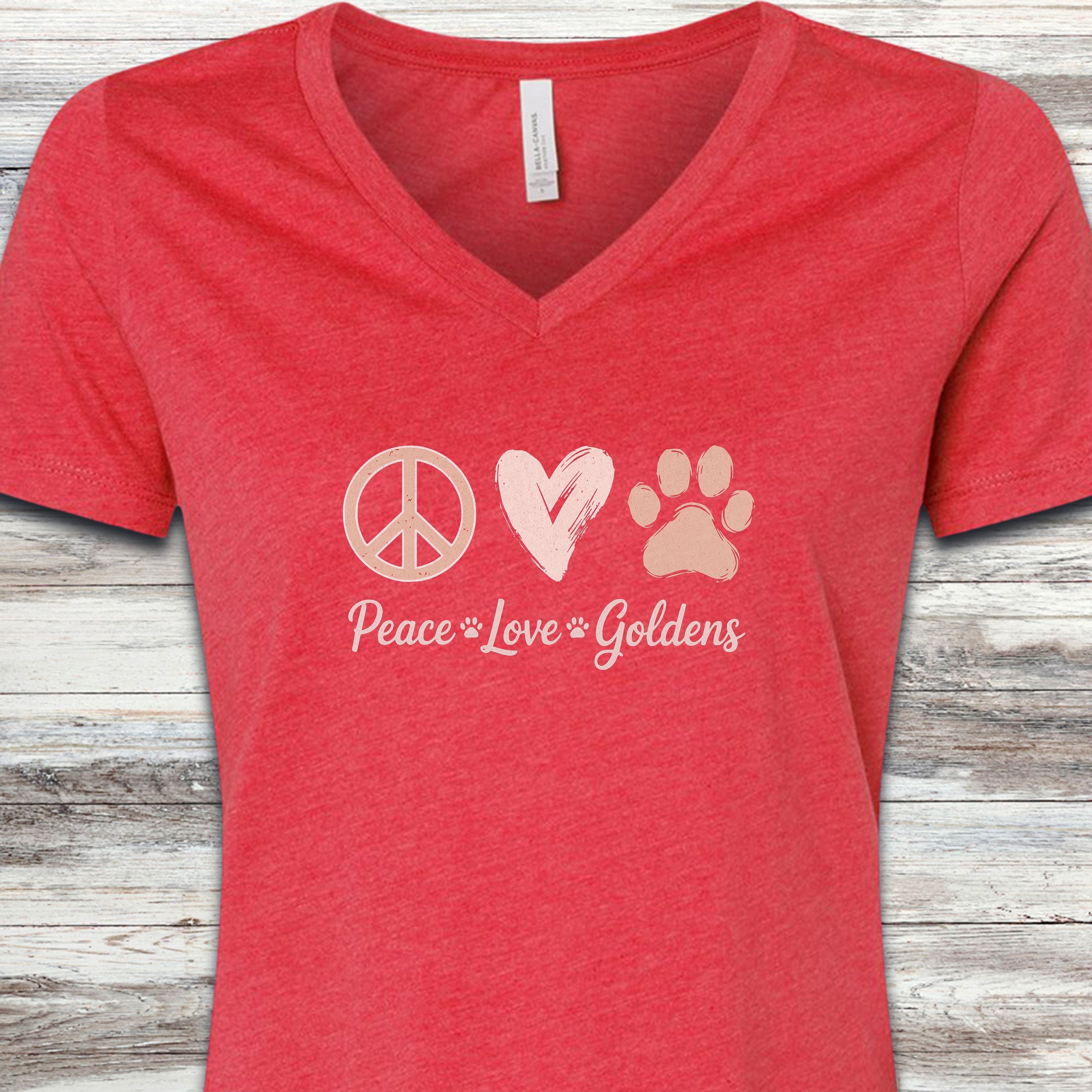 Golden Retriever Peace V-Neck Tee - Heather Red
