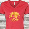 Samoyed Halloween Moon V-Neck Tee - Heather Red