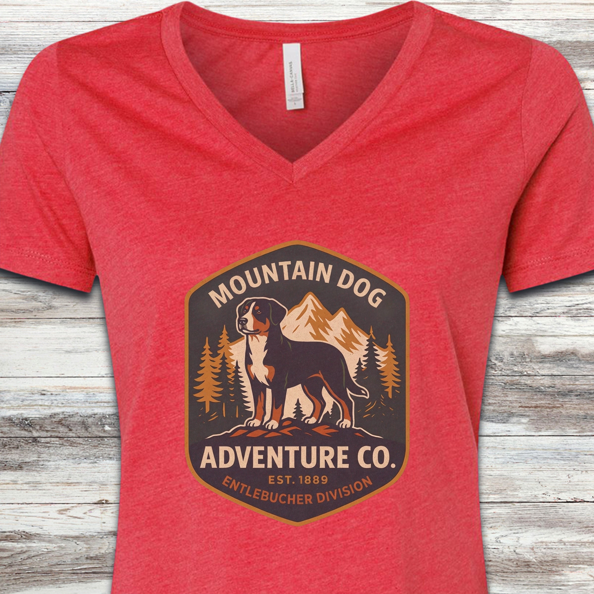Entlebucher Mountain Dog Adventure Co V-Neck Tee - Heather Red