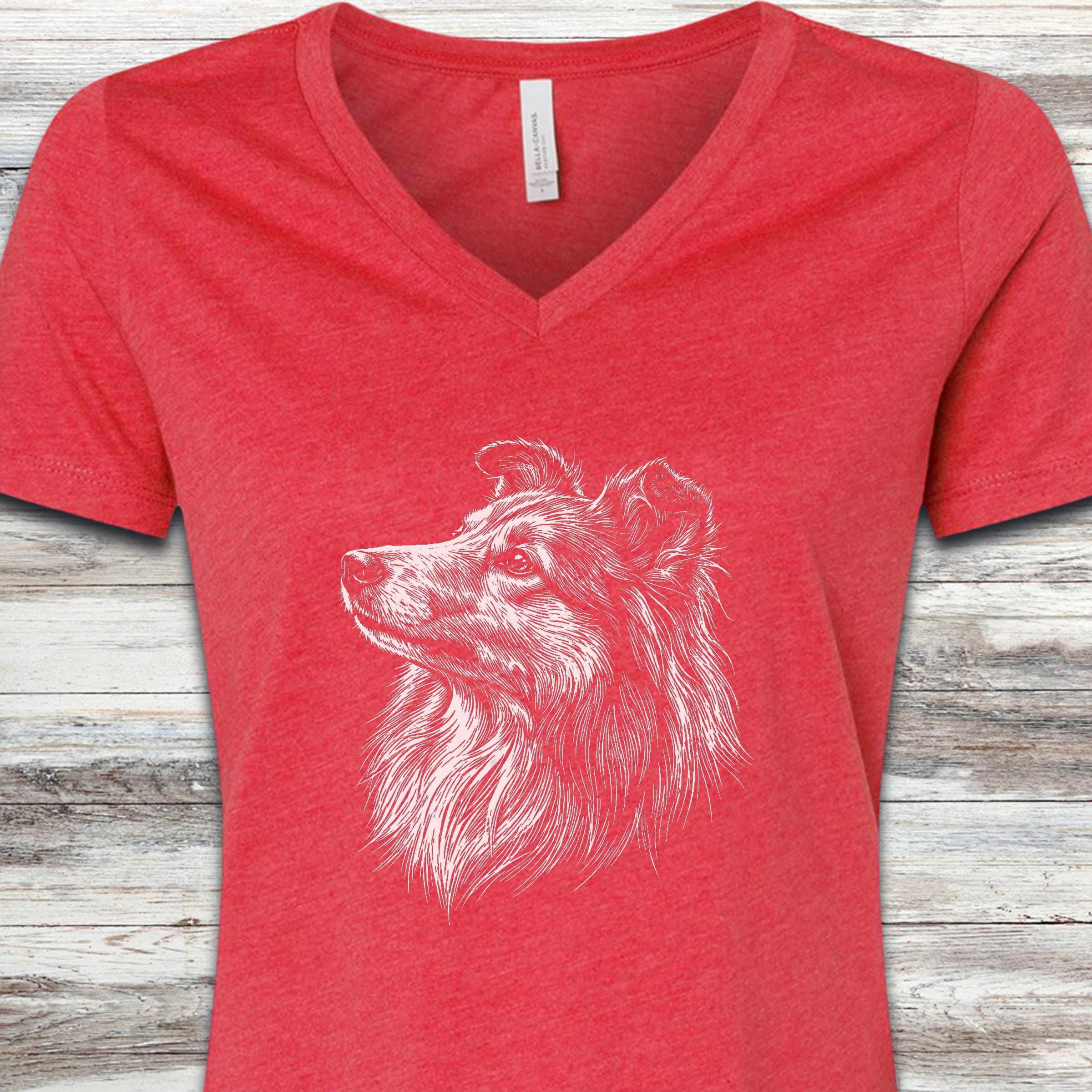 Shetland Sheepdog Loyalty V-Neck Tee - Heather Red
