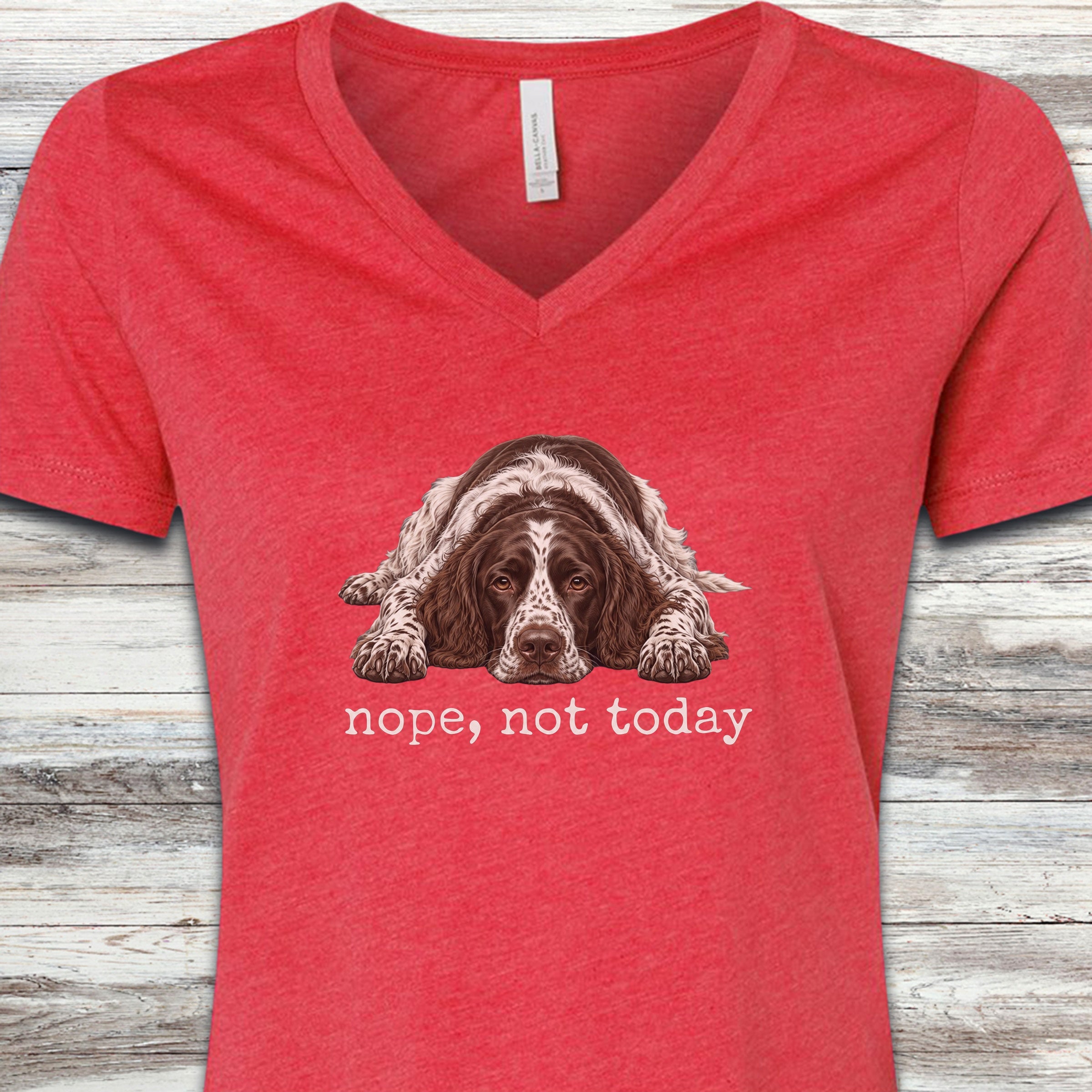 English Springer Spaniel Nope V-Neck Tee - Heather Red