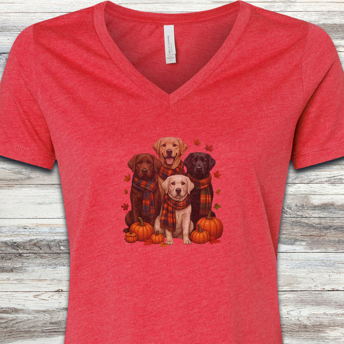 Labrador Retriever Fall V-Neck Tee - Heather Red