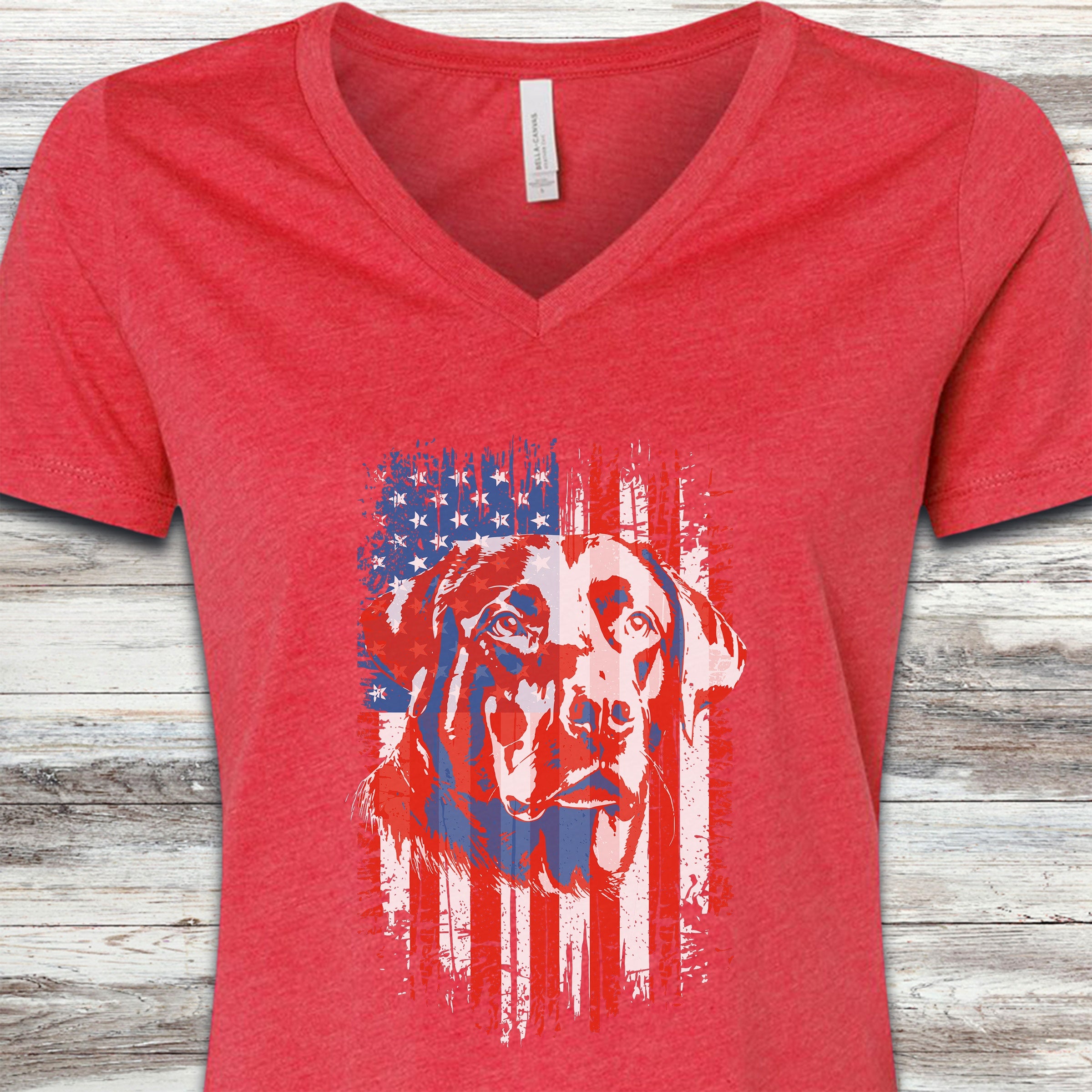 Labrador Retriever USA V-Neck Tee - Heather Red