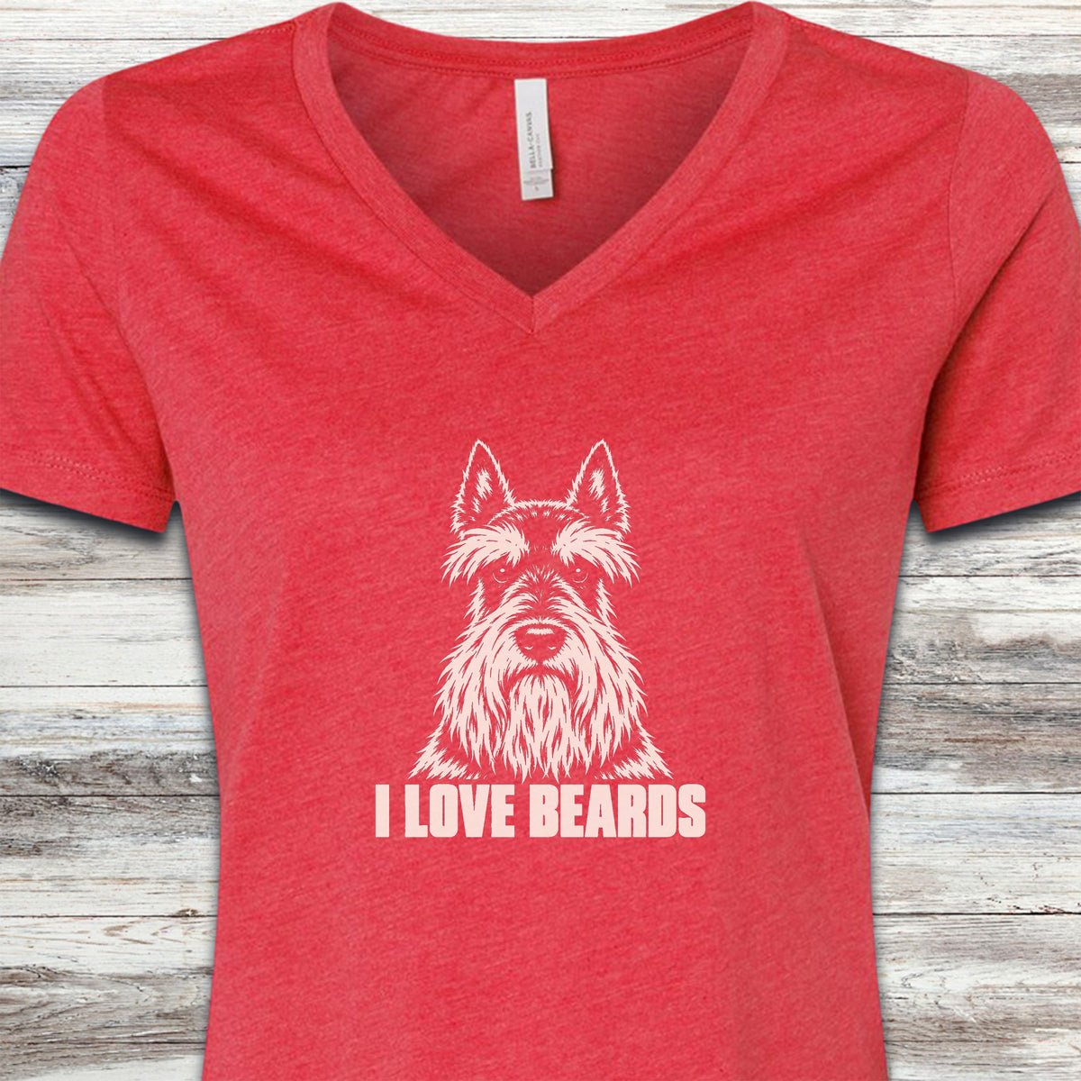 Scottish Terrier I Love Beards V-Neck Tee - Heather Red