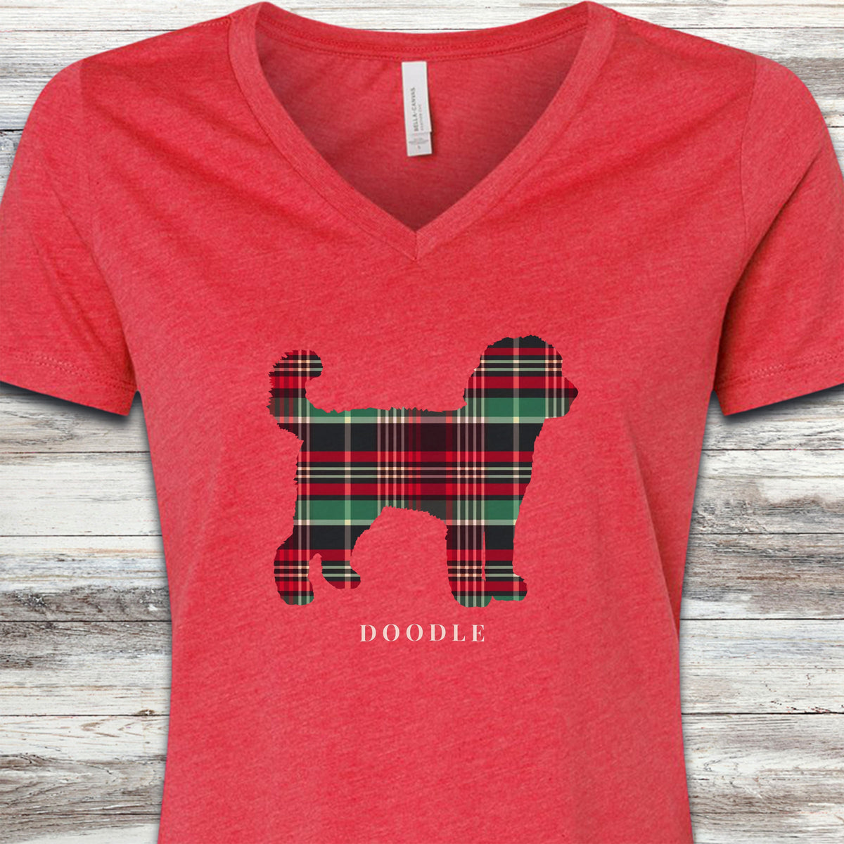 Doodle Winter 2025 V-Neck Tee - Heather Red