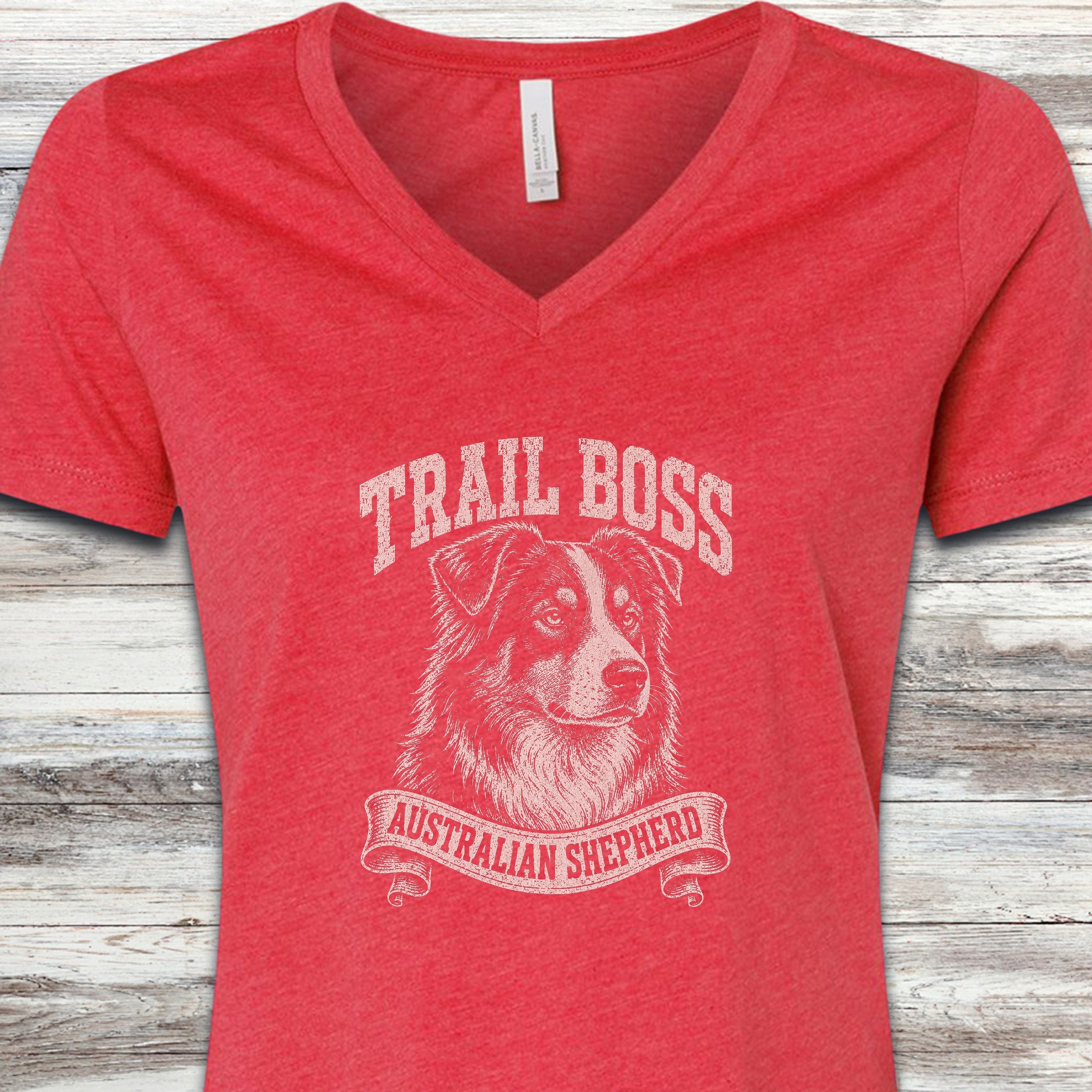 Australian Shepherd Trail Boss V-Neck Tee - Heather Red