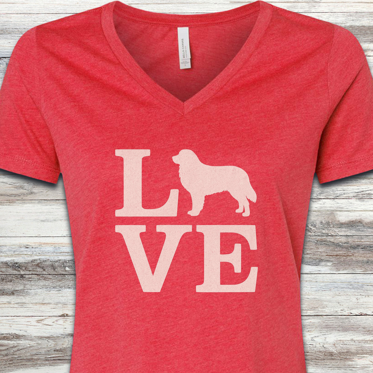 Bernese Mountain Dog Love V-Neck Tee - Heather Red