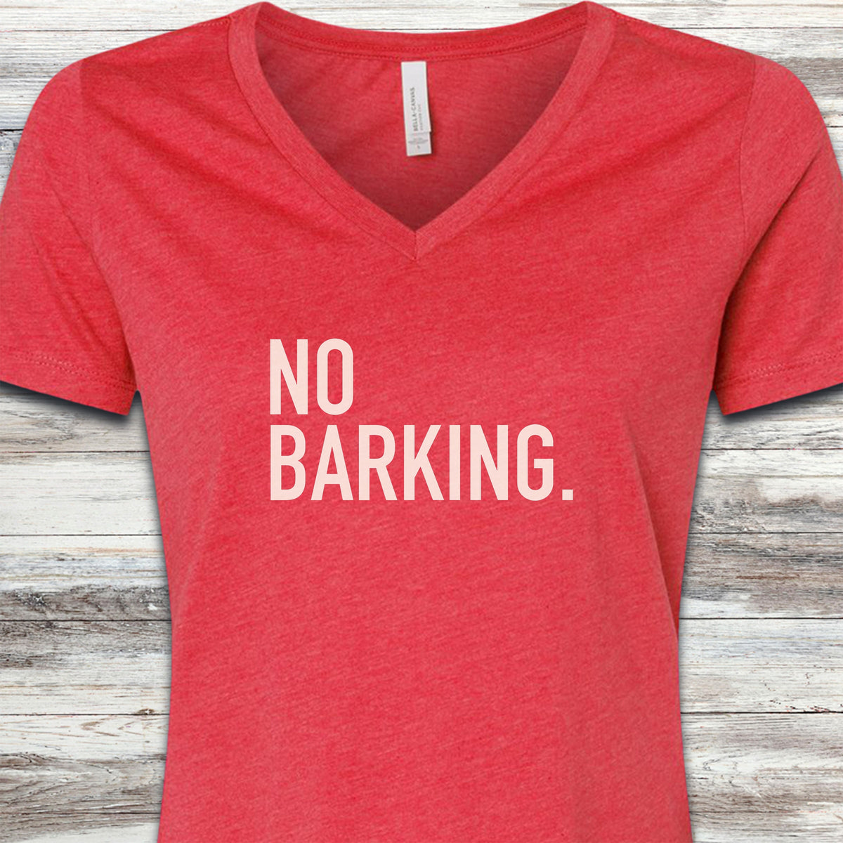 No Barking V-Neck Tee - Heather Red