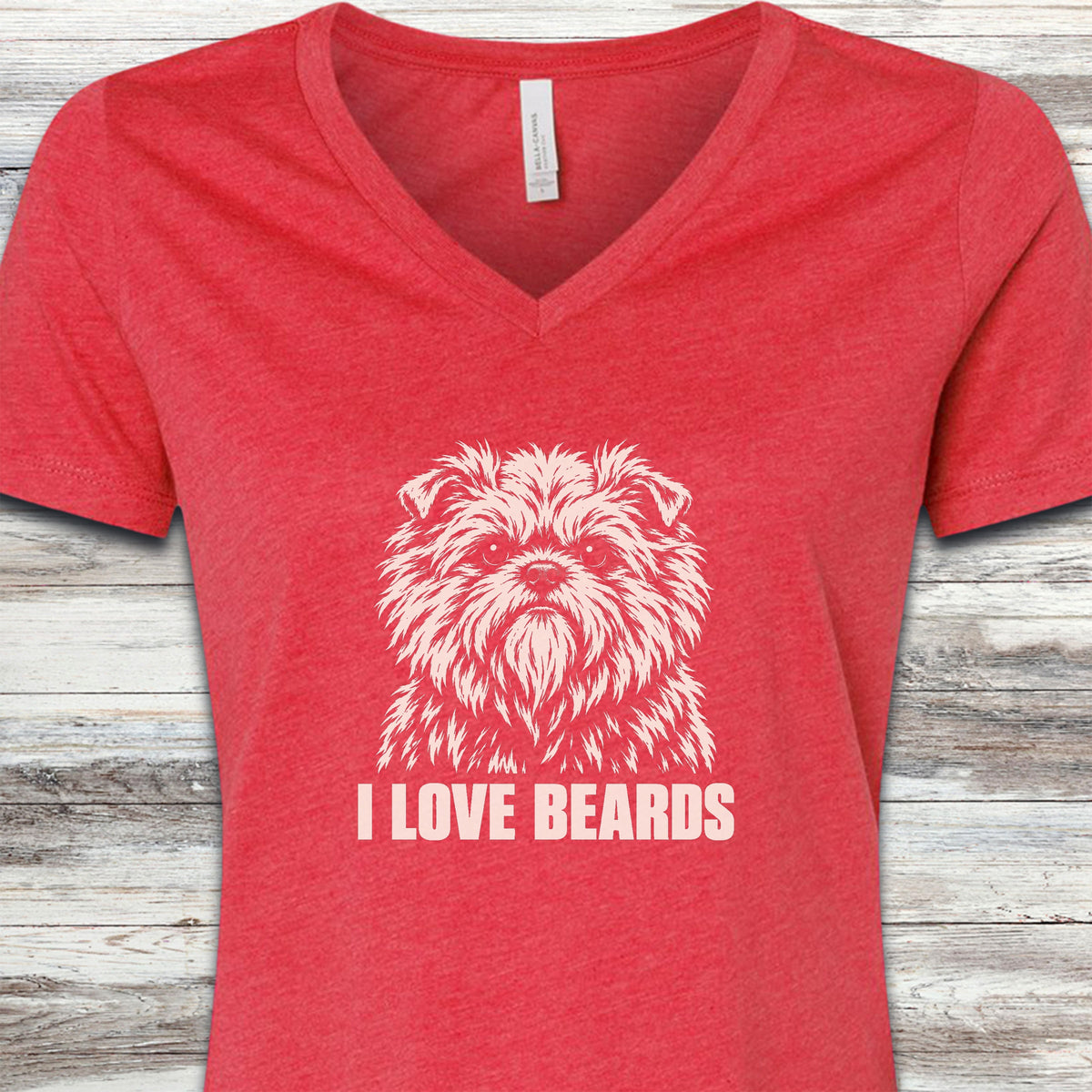 Affenpinscher I Love Beards V-Neck Tee - Heather Red