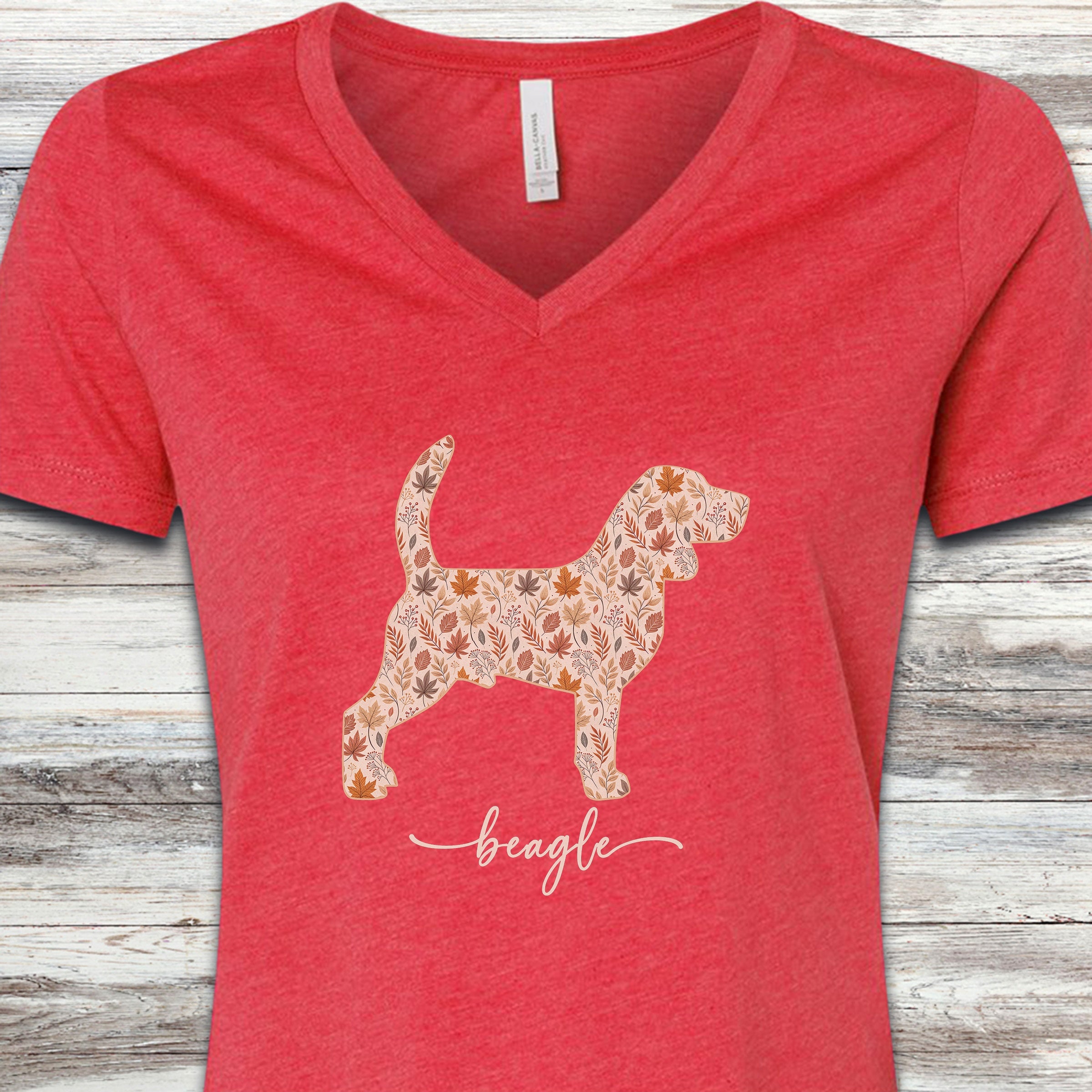 Beagle Fall V-Neck Tee - Heather Red