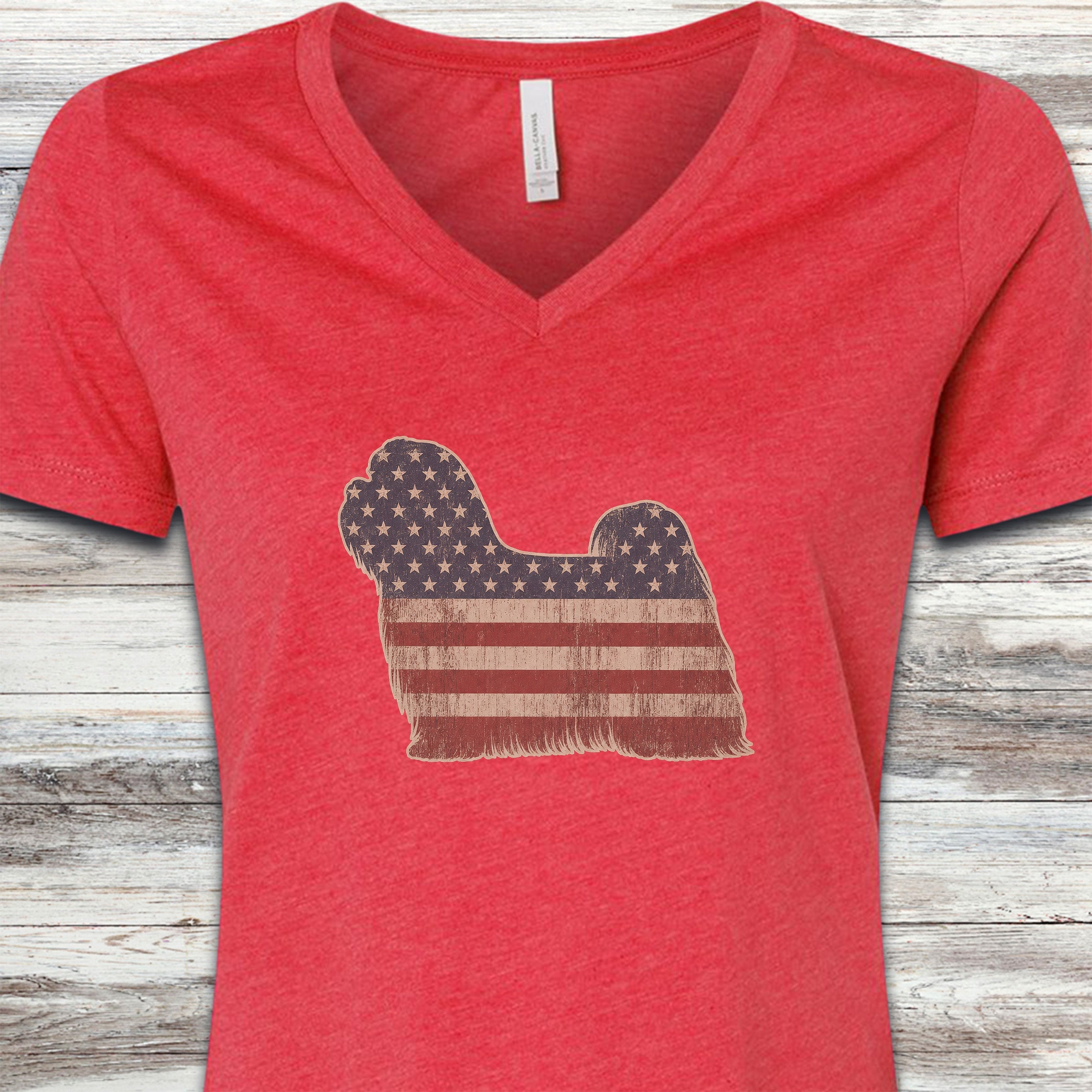 Maltese Vintage USA V-Neck Tee - Heather Red