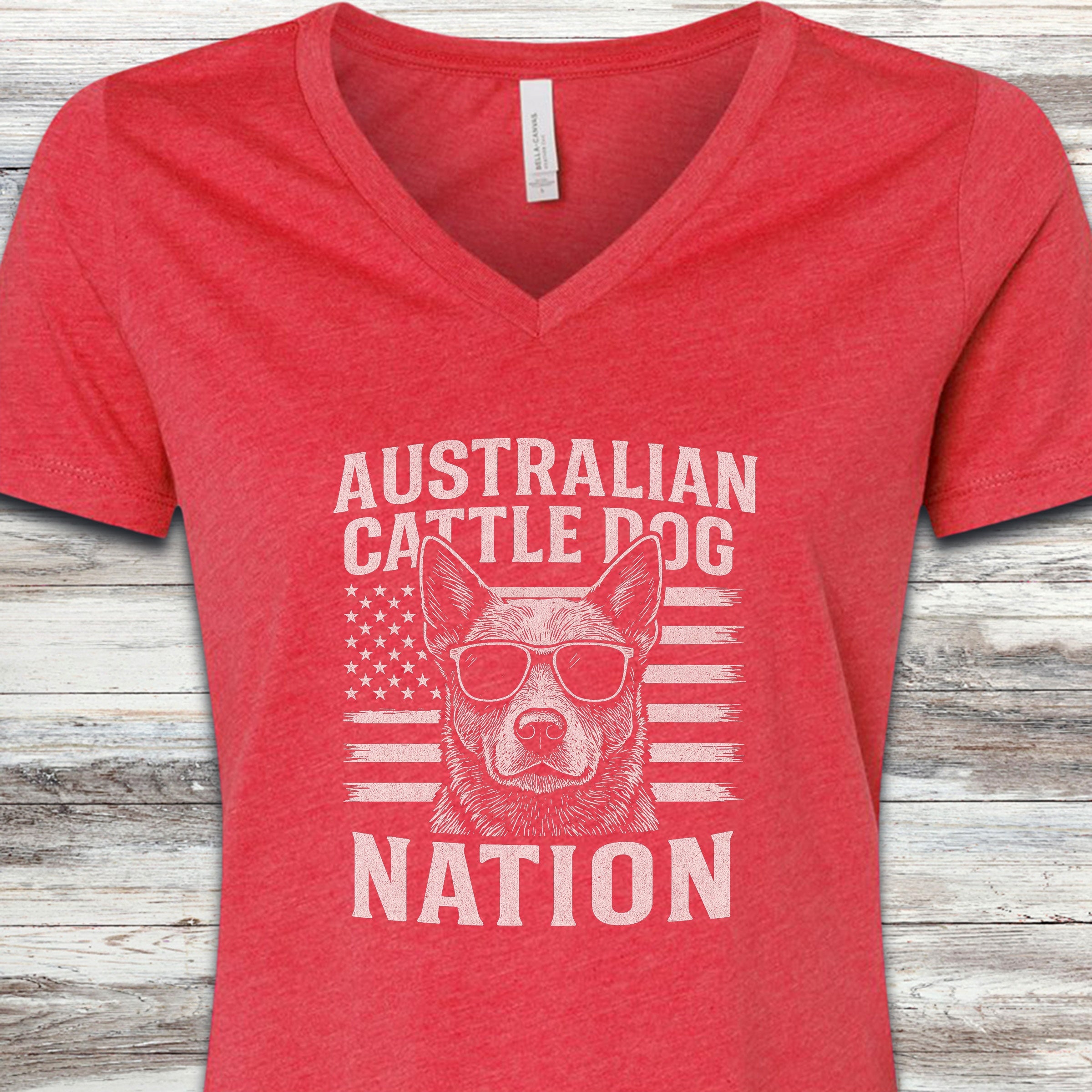 Australian Cattle Dog Nation V-Neck Tee - Heather Red