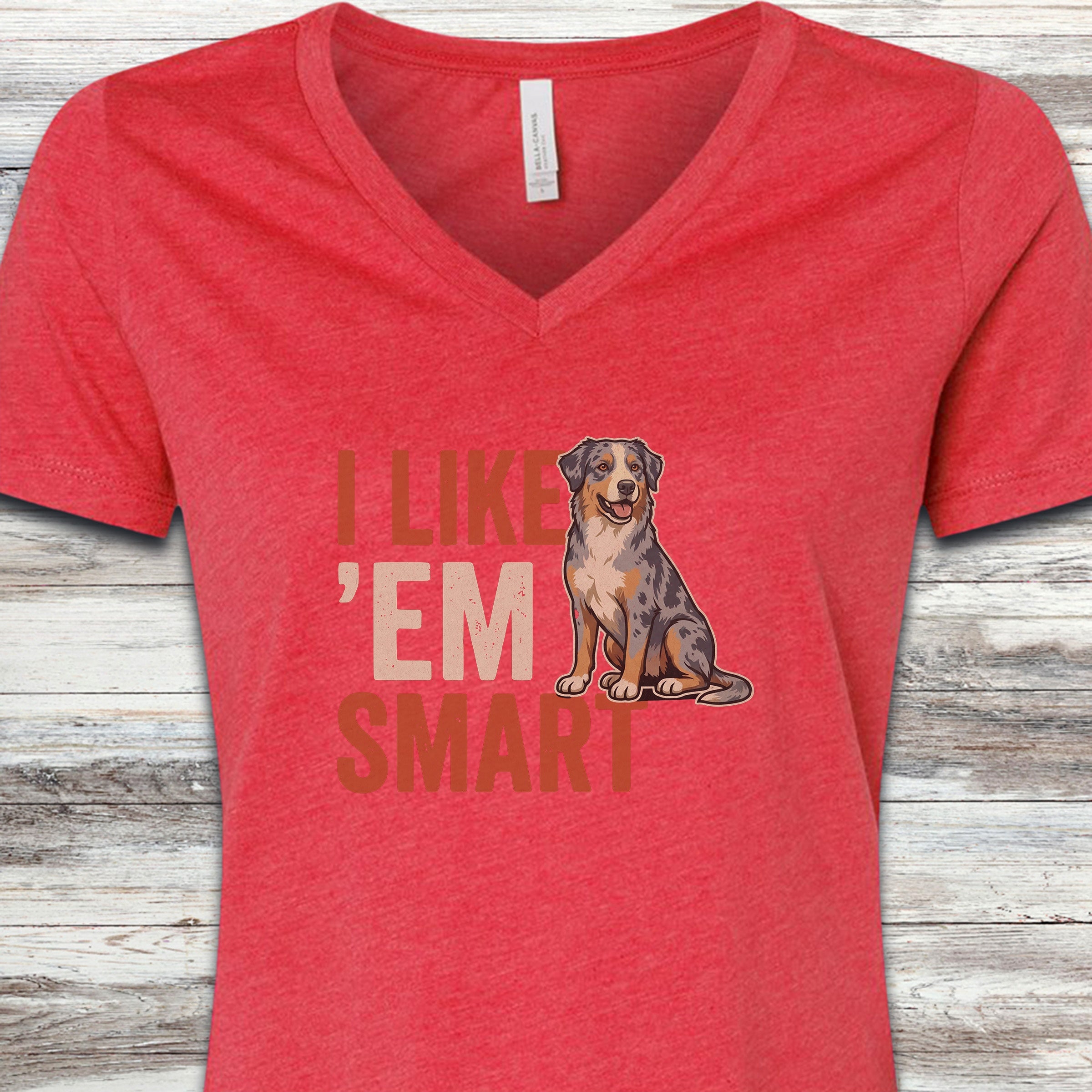Australian Shepherd Smart V-Neck Tee - Heather Red