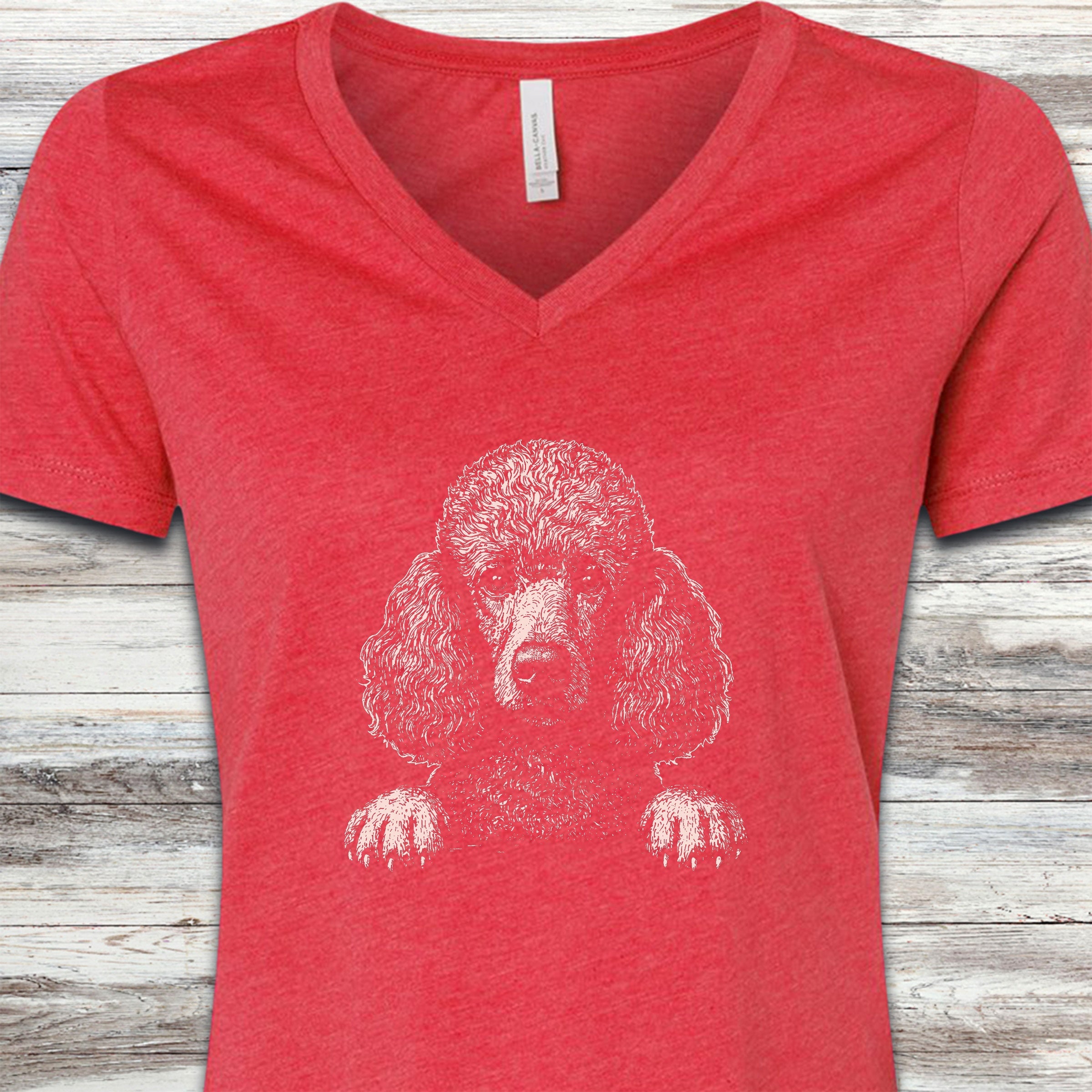 Hello Poodle V-Neck Tee - Heather Red