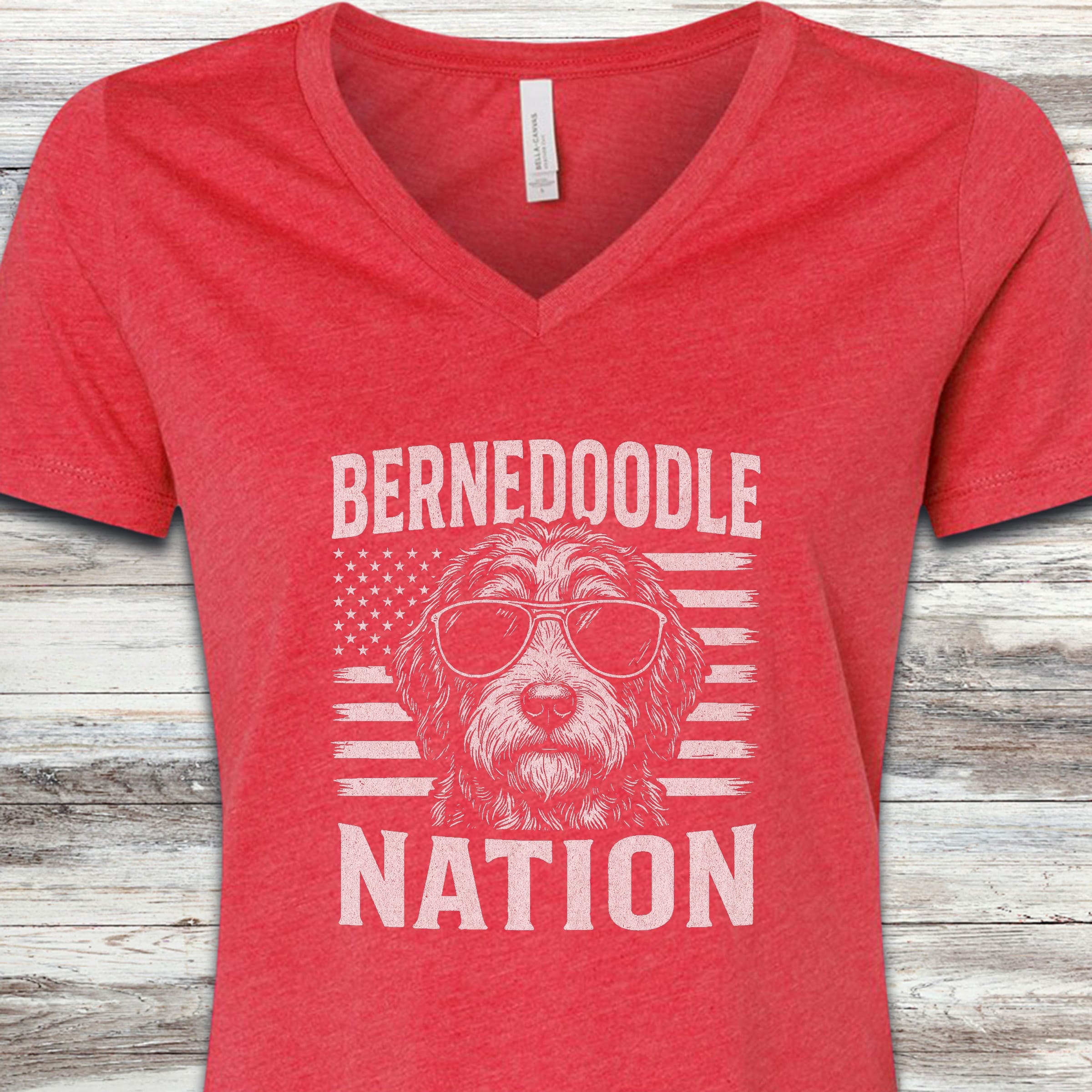 Bernedoodle Nation V-Neck Tee - Heather Red