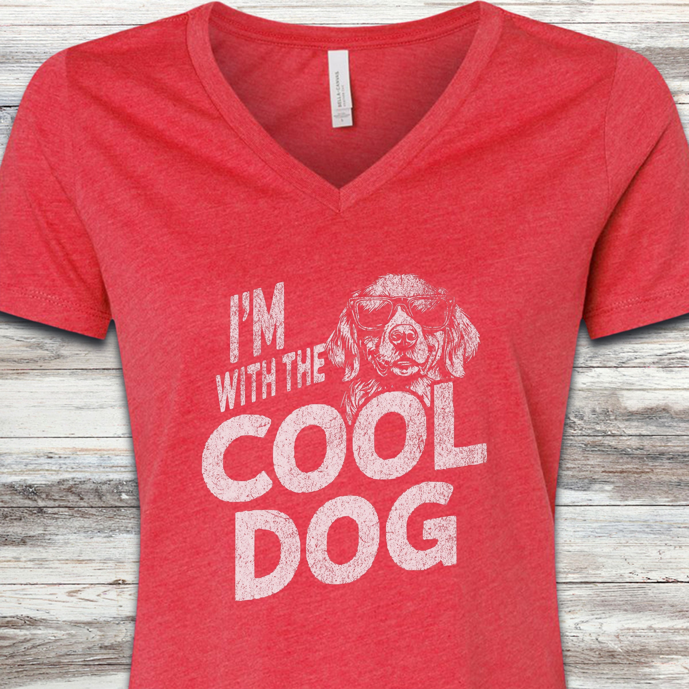 Golden Retriever Cool Dog V-Neck Tee - Heather Red