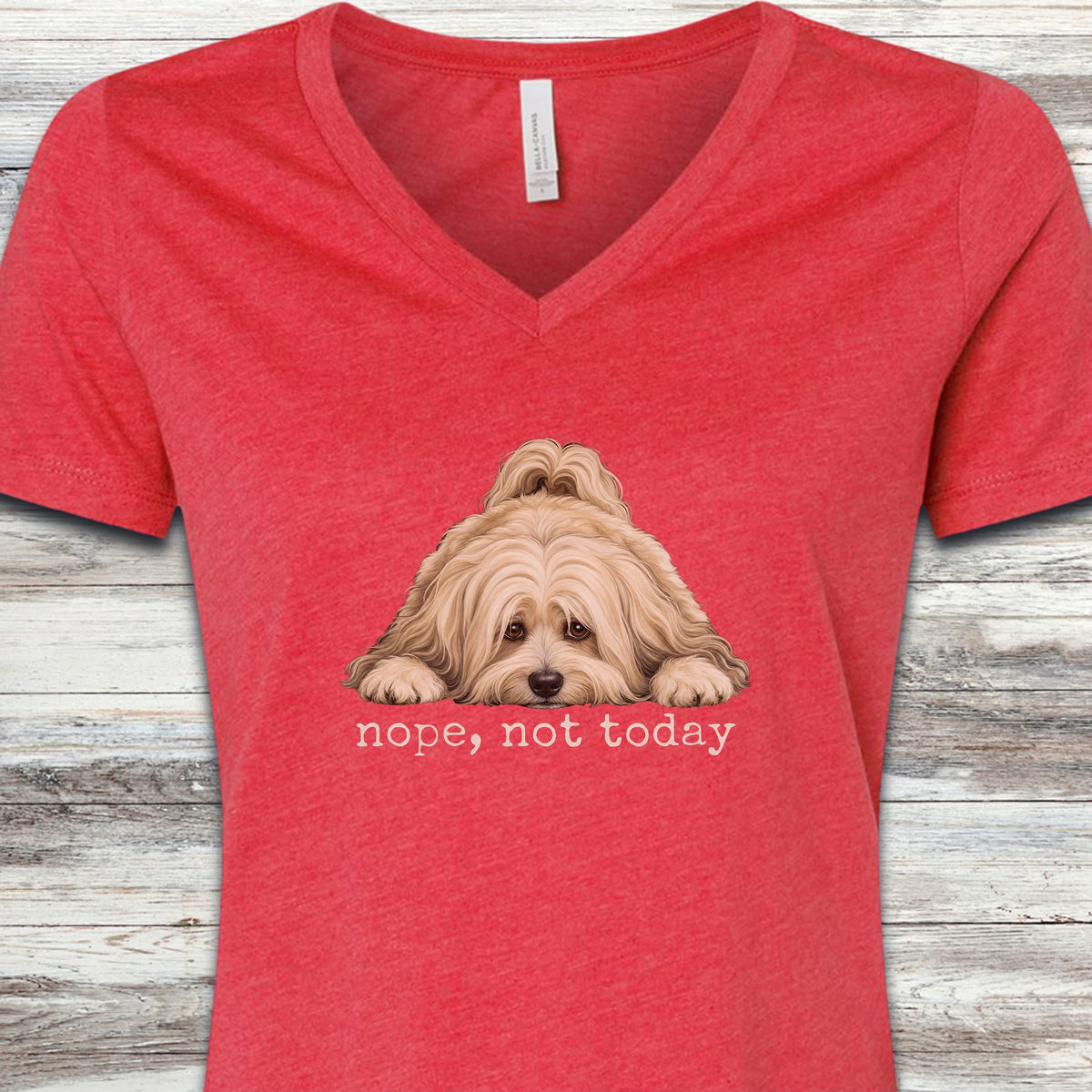 Havanese Nope V-Neck Tee - Heather Red