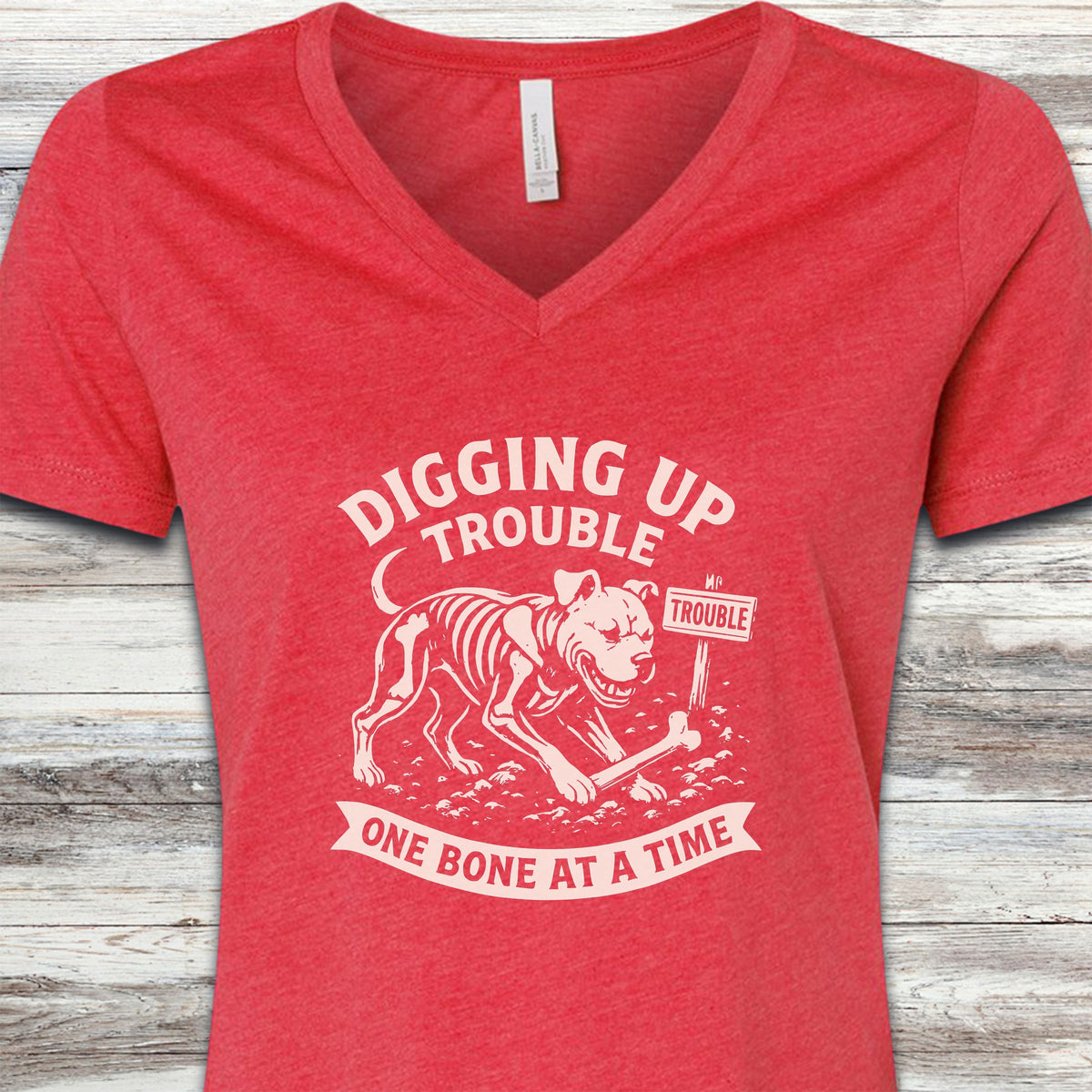 Pit Bull Trouble V-Neck Tee - Heather Red