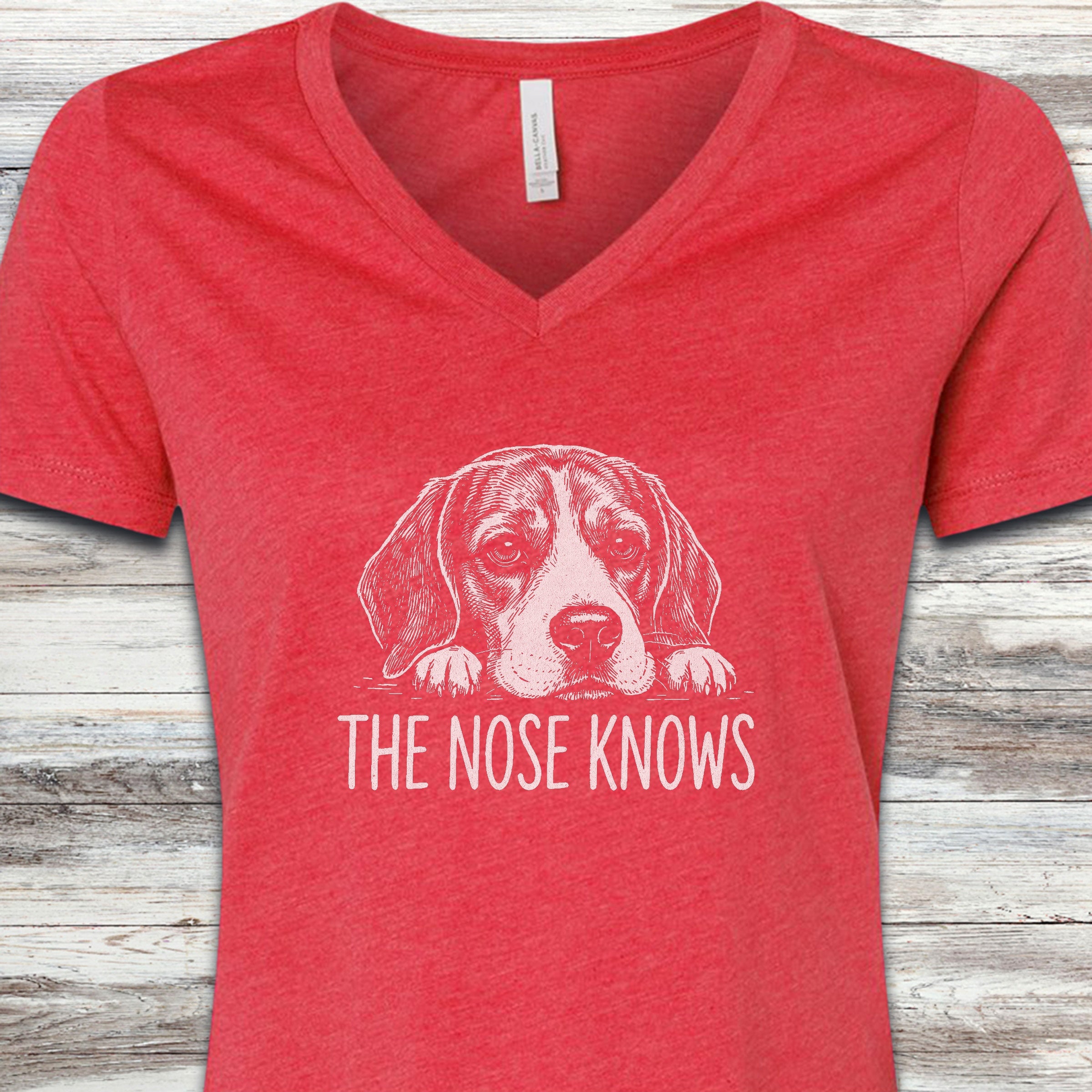 Beagle Nose Knows V-Neck Tee - Heather Red