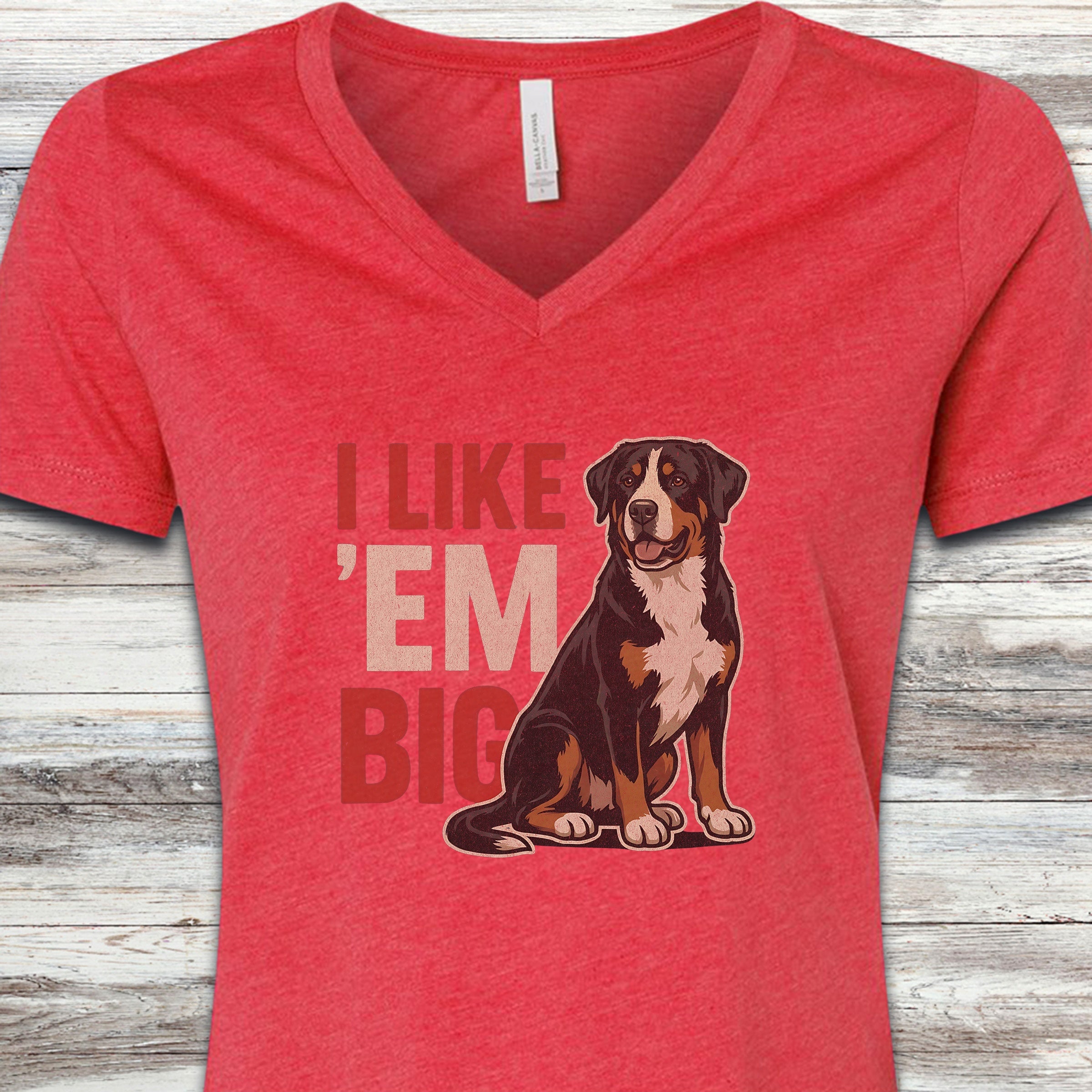 Swiss Mountain Dog Big V-Neck Tee - Heather Red