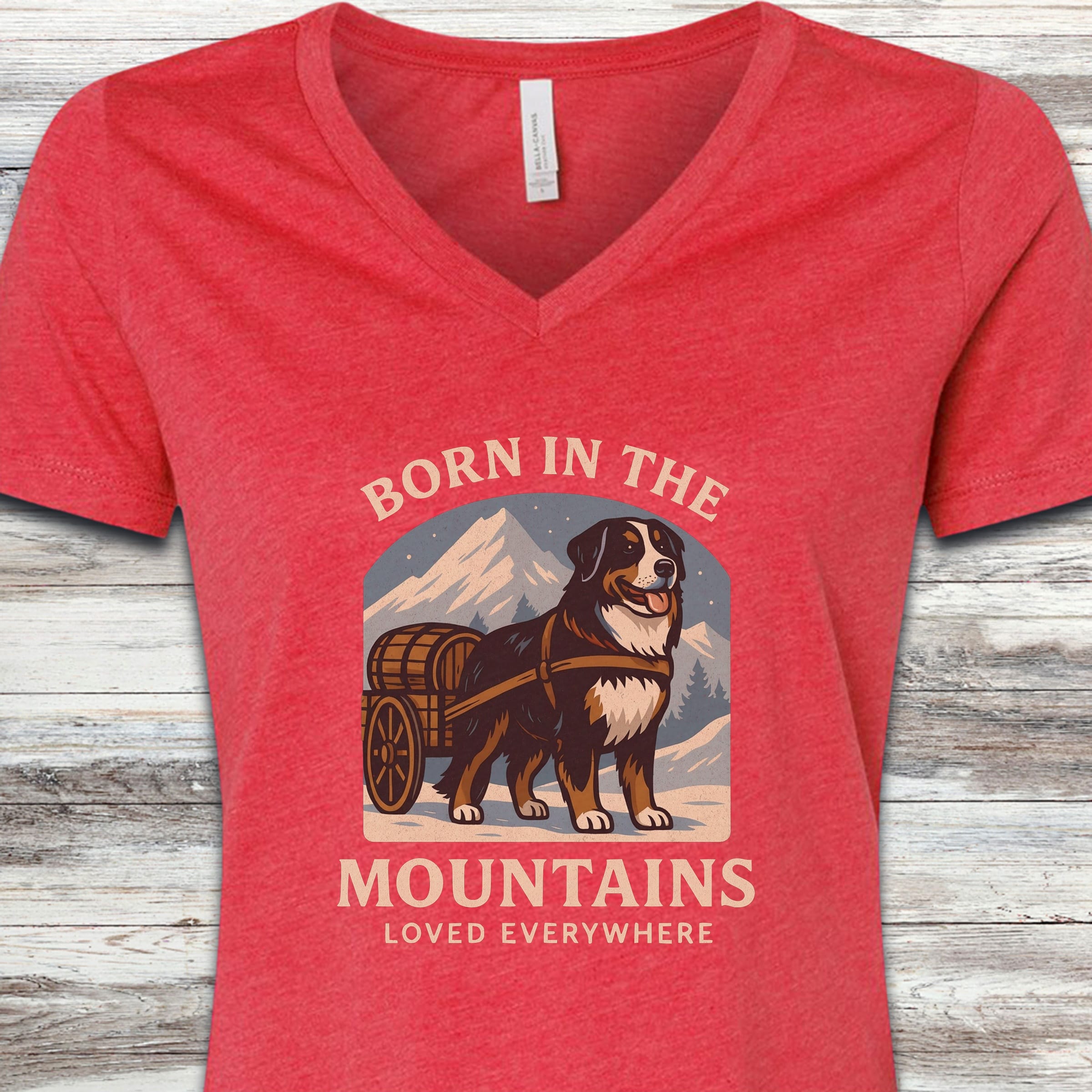 Bernese Mountain Dog Born V-Neck Tee - Heather Red