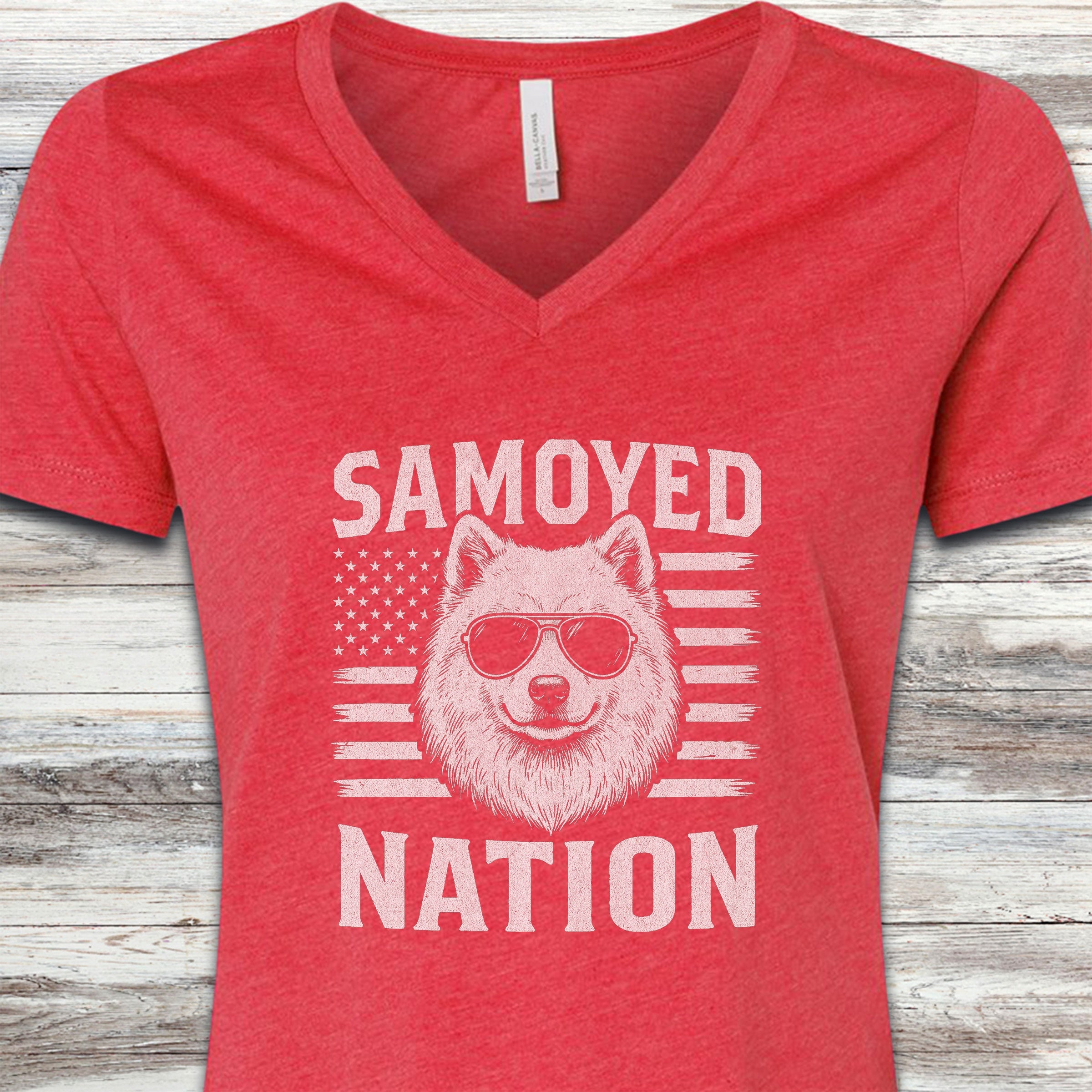 Samoyed Nation V-Neck Tee - Heather Red