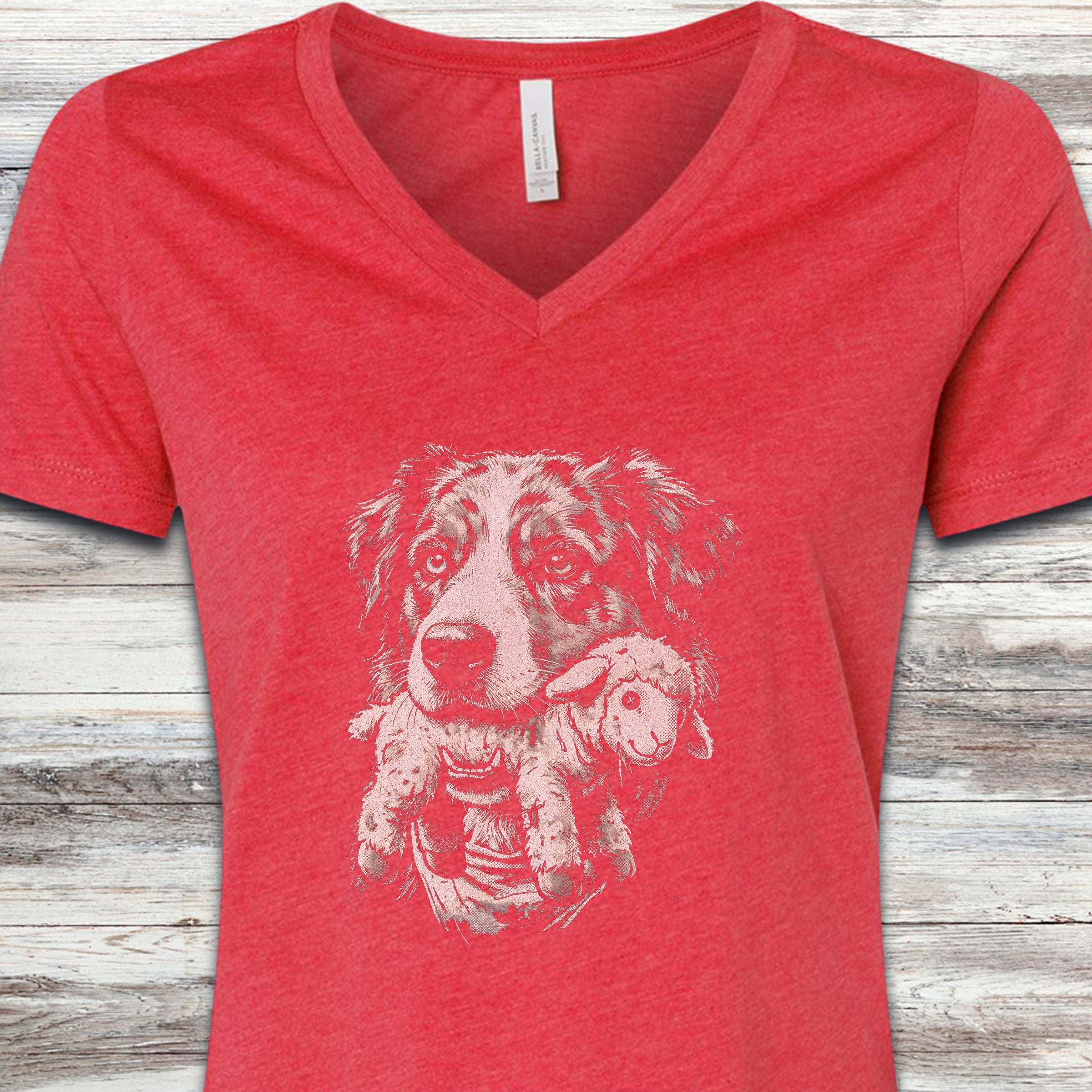 Australian Shepherd Favorite Toy V-Neck Tee - Heather Red