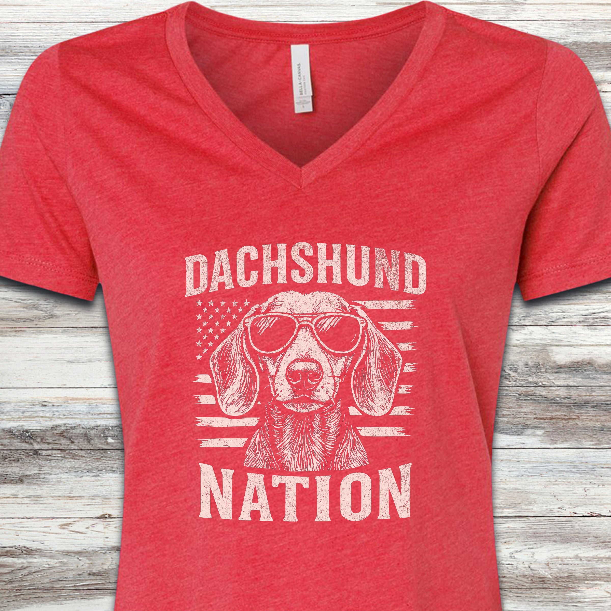 Dachshund Nation V-Neck Tee - Heather Red