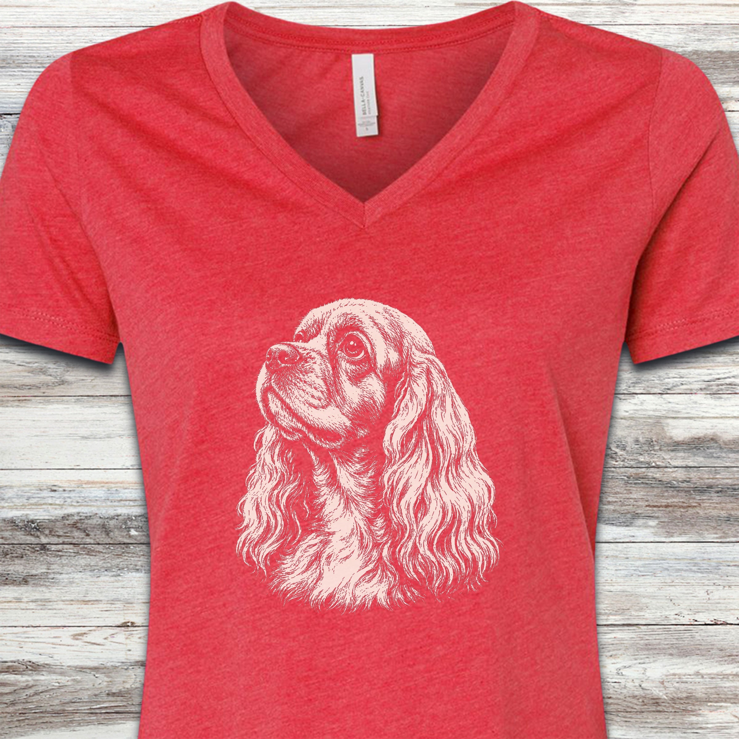 Cocker Spaniel Loyalty V-Neck Tee - Heather Red