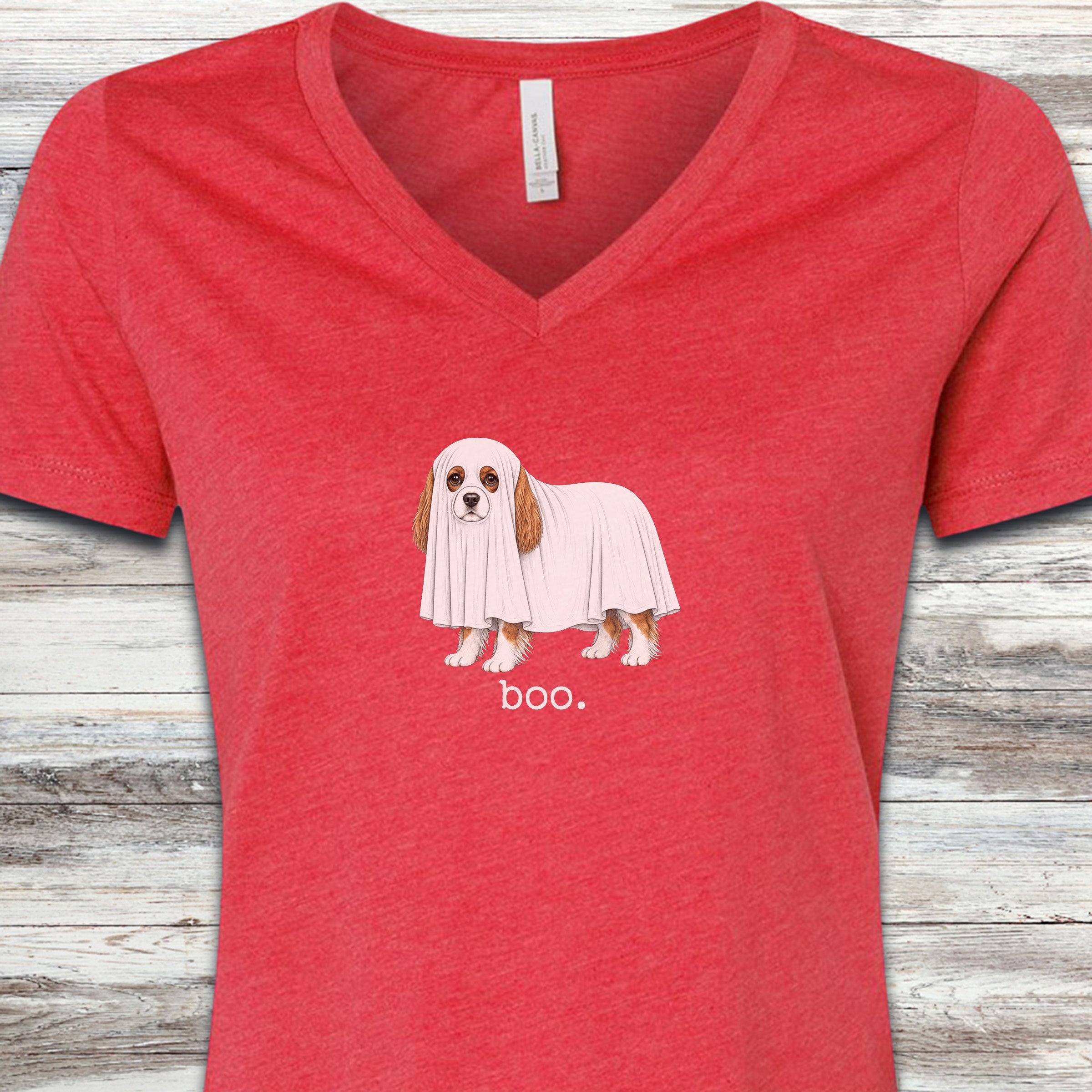 Cavalier King Charles Spaniel Boo V-Neck Tee - Heather Red