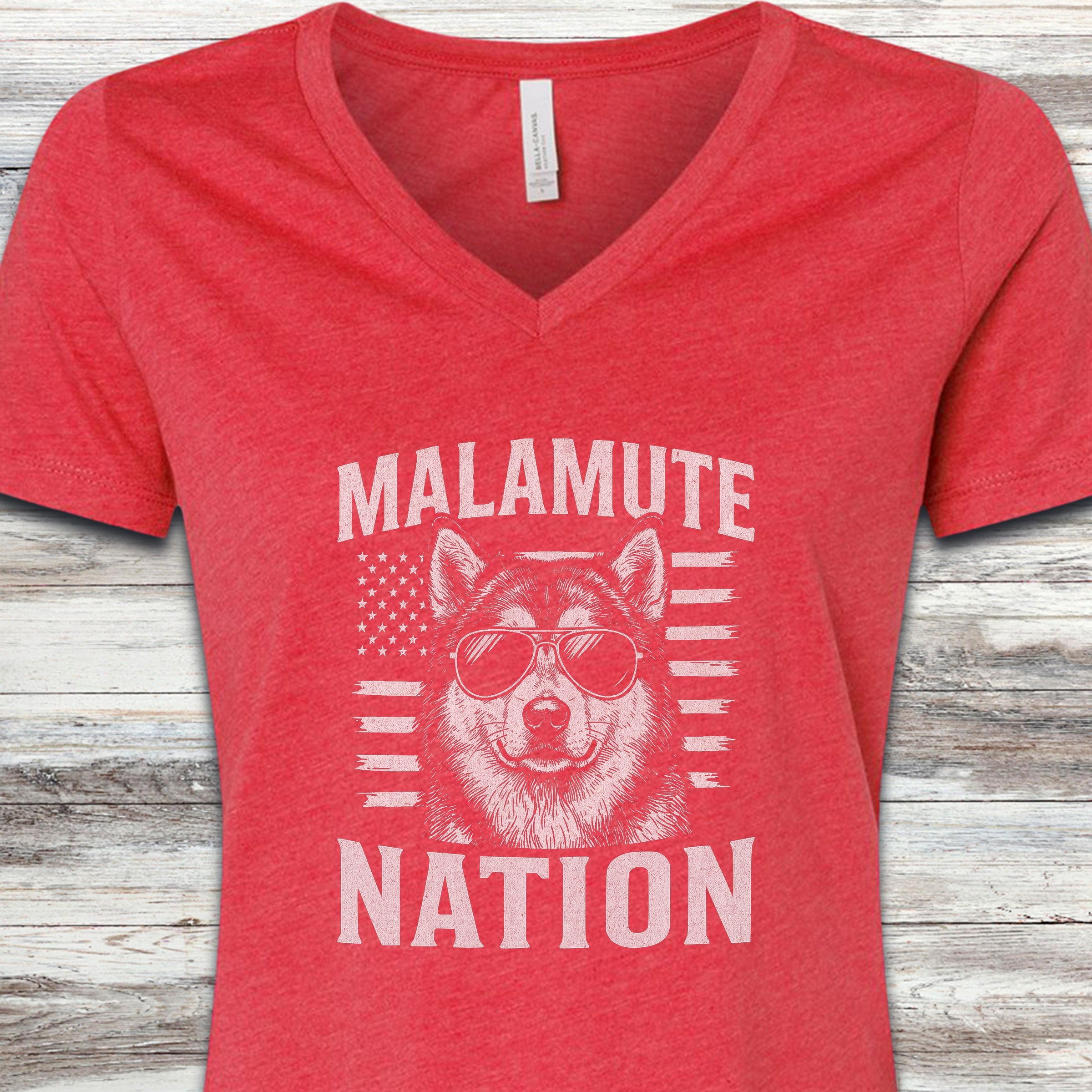 Malamute Nation V-Neck Tee - Heather Red