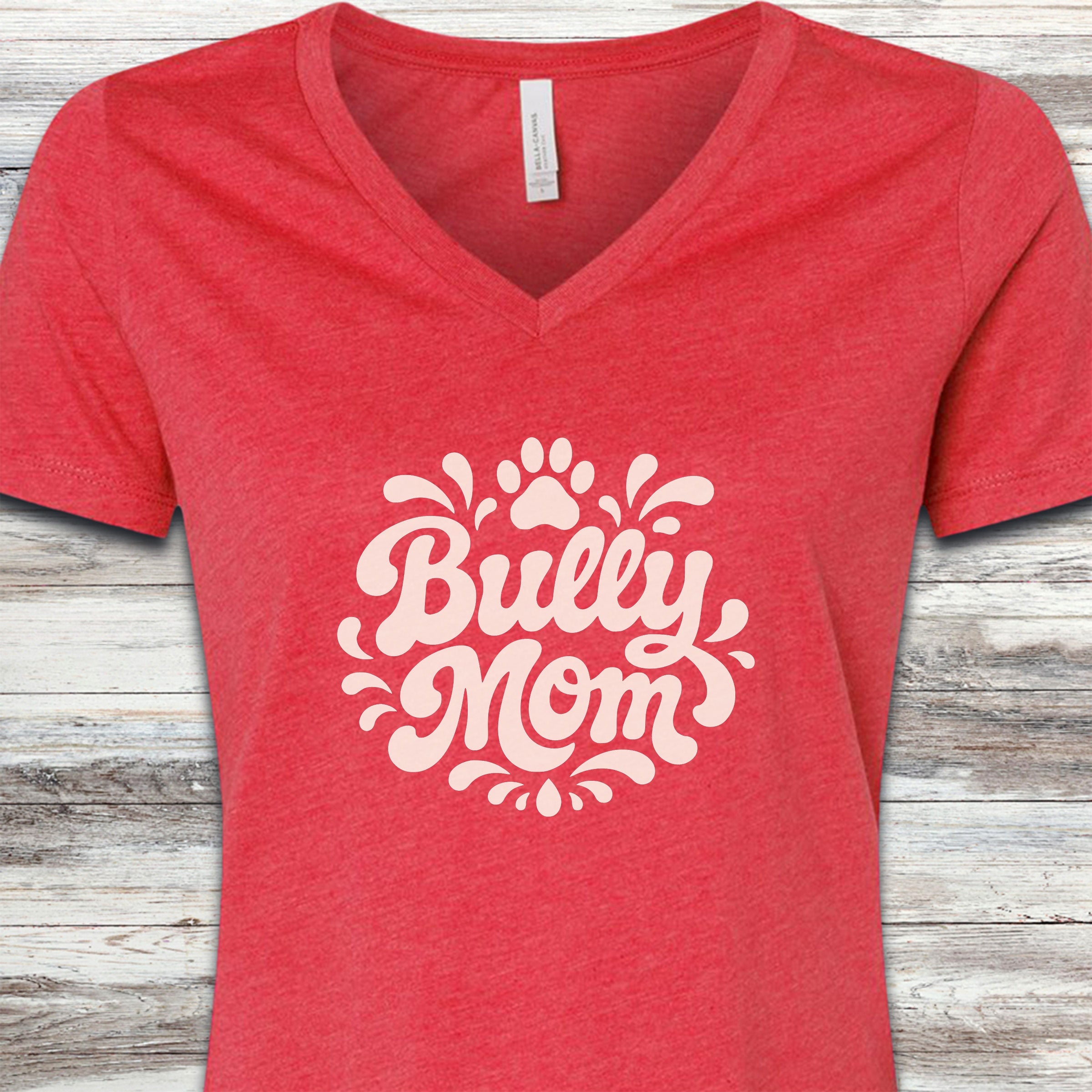 American Bully Groovy Mom V-Neck Tee - Heather Red