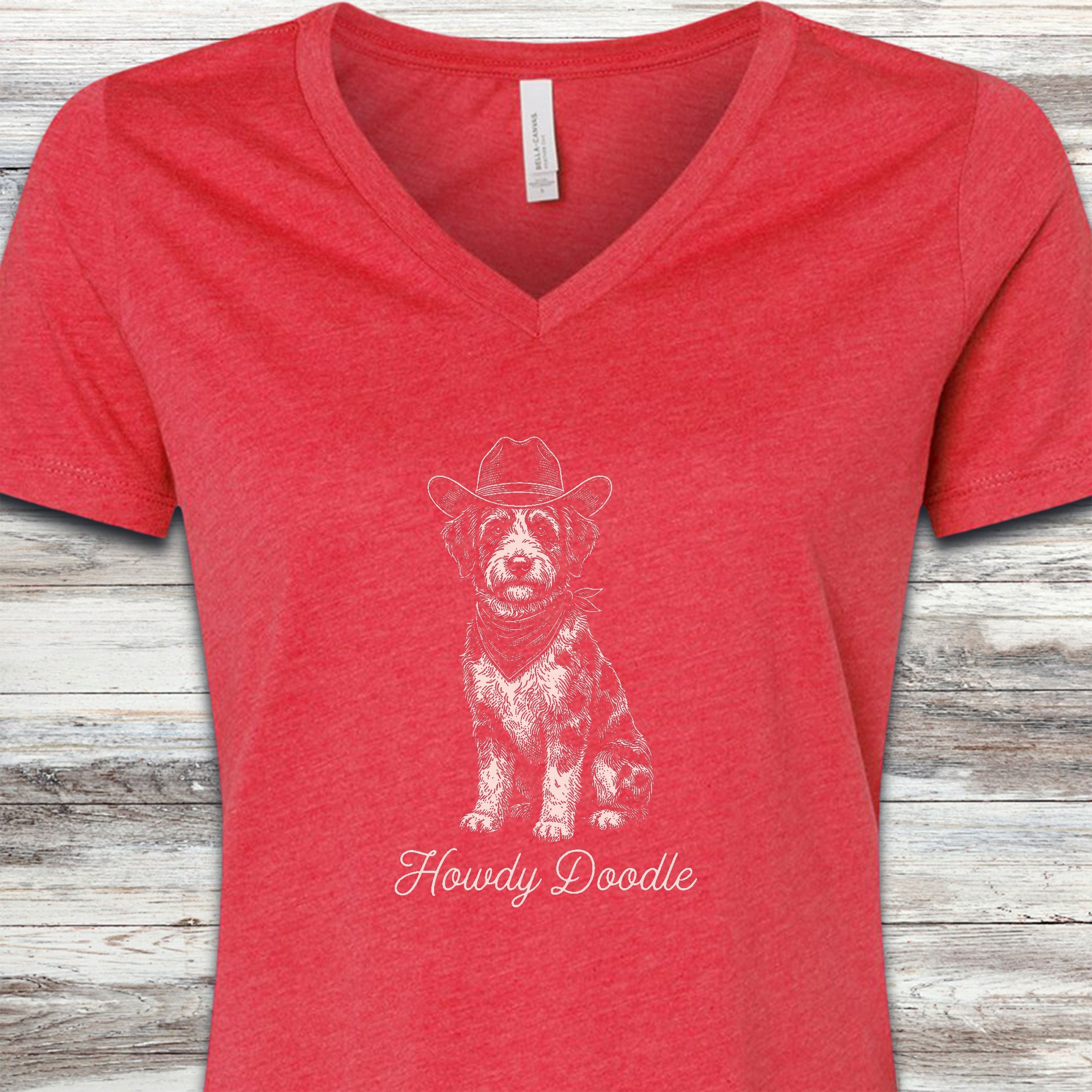 Aussiedoodle Howdy Doodle V-Neck Tee - Heather Red