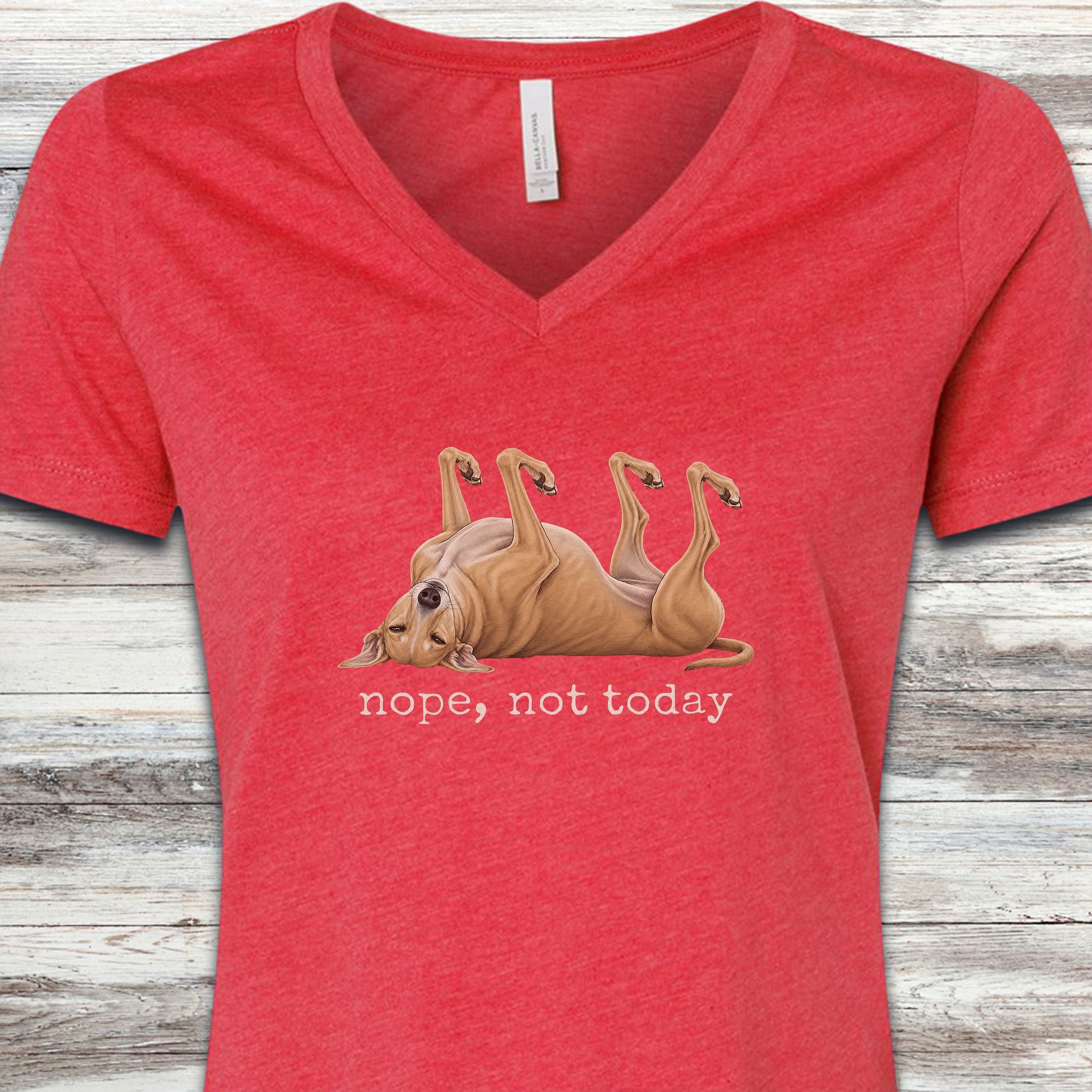 Greyhound Nope V-Neck Tee - Heather Red
