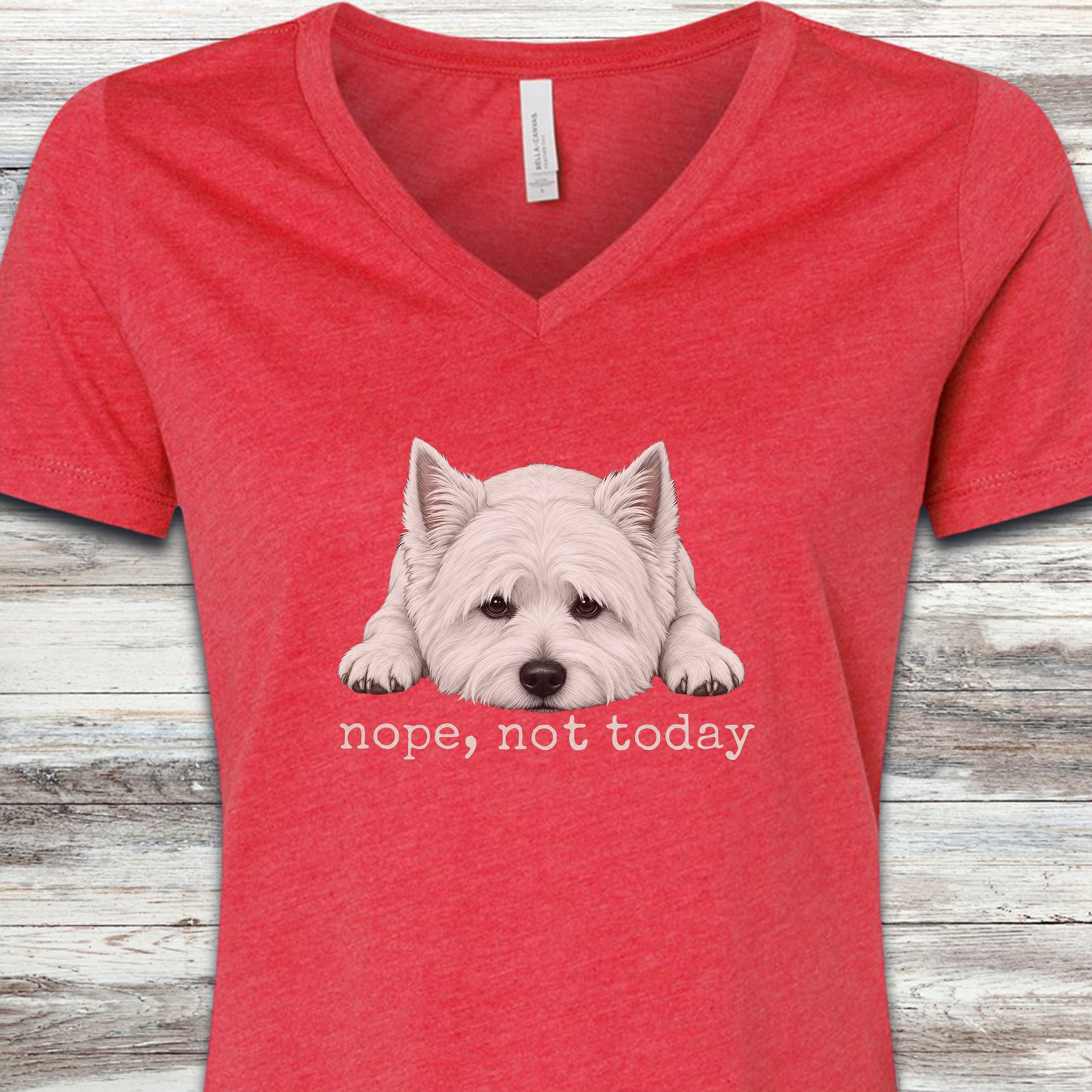 West Highland Nope V-Neck Tee - Heather Red