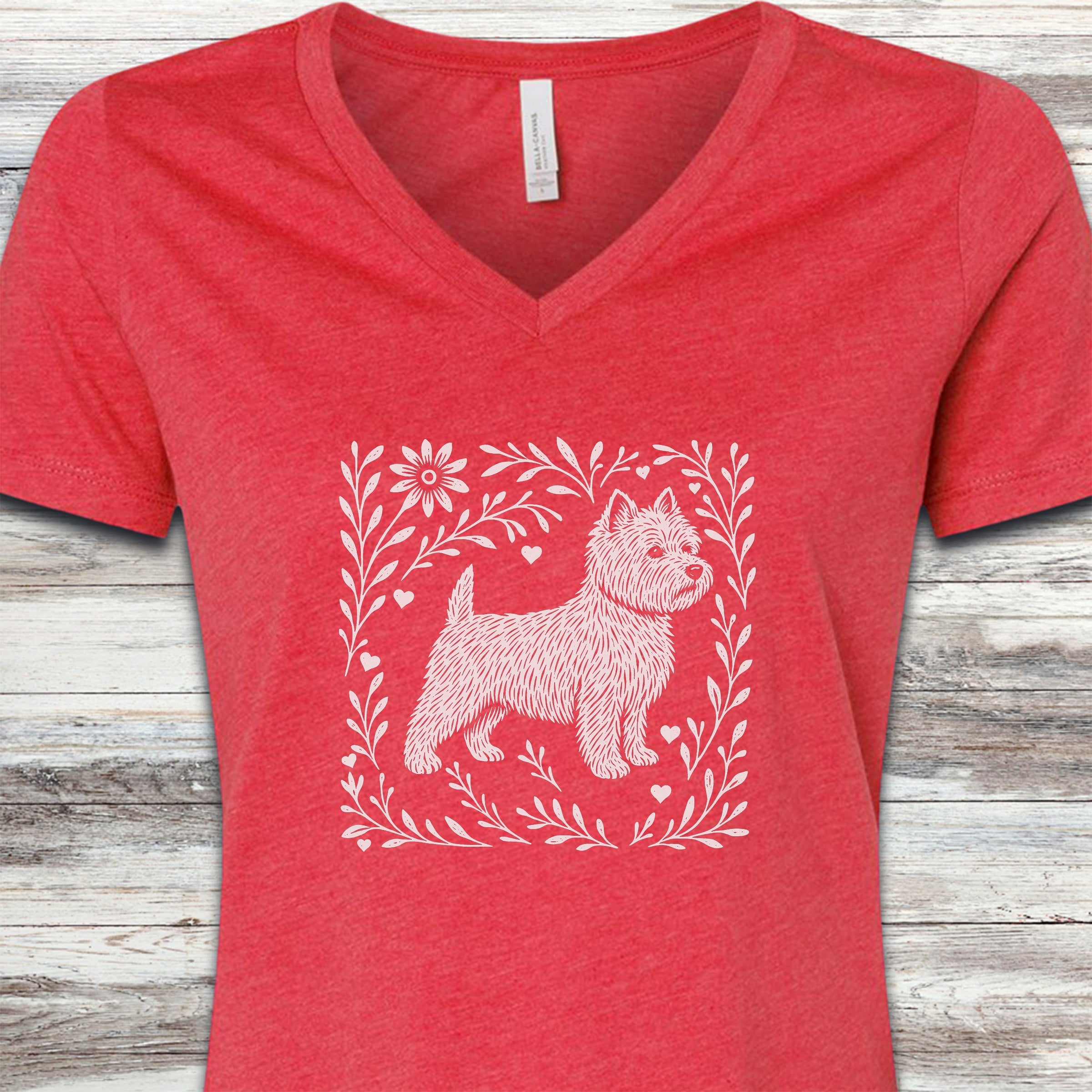 West Highland Linocut V-Neck Tee - Heather Red