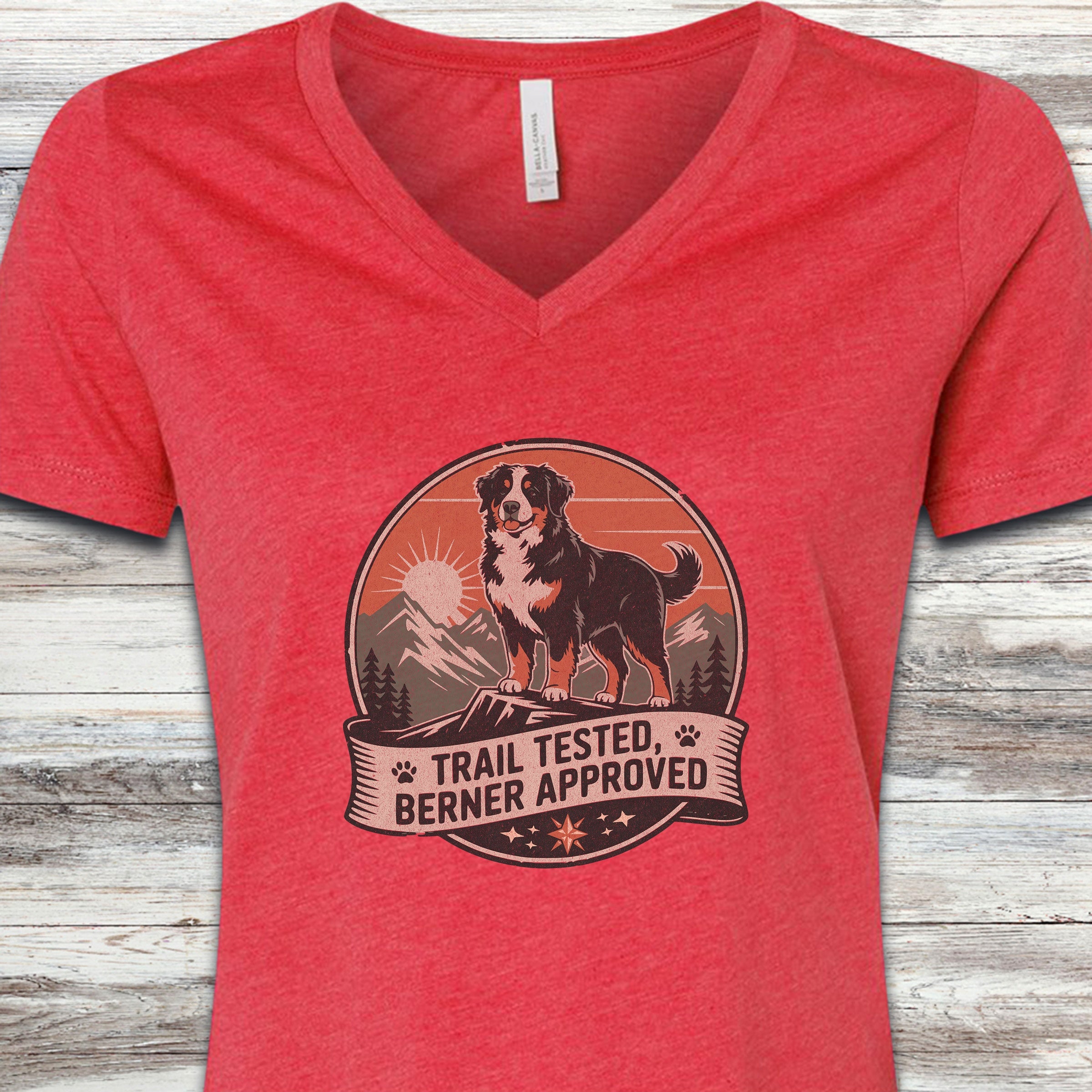 Bernese Mountain Dog Tested V-Neck Tee - Heather Red
