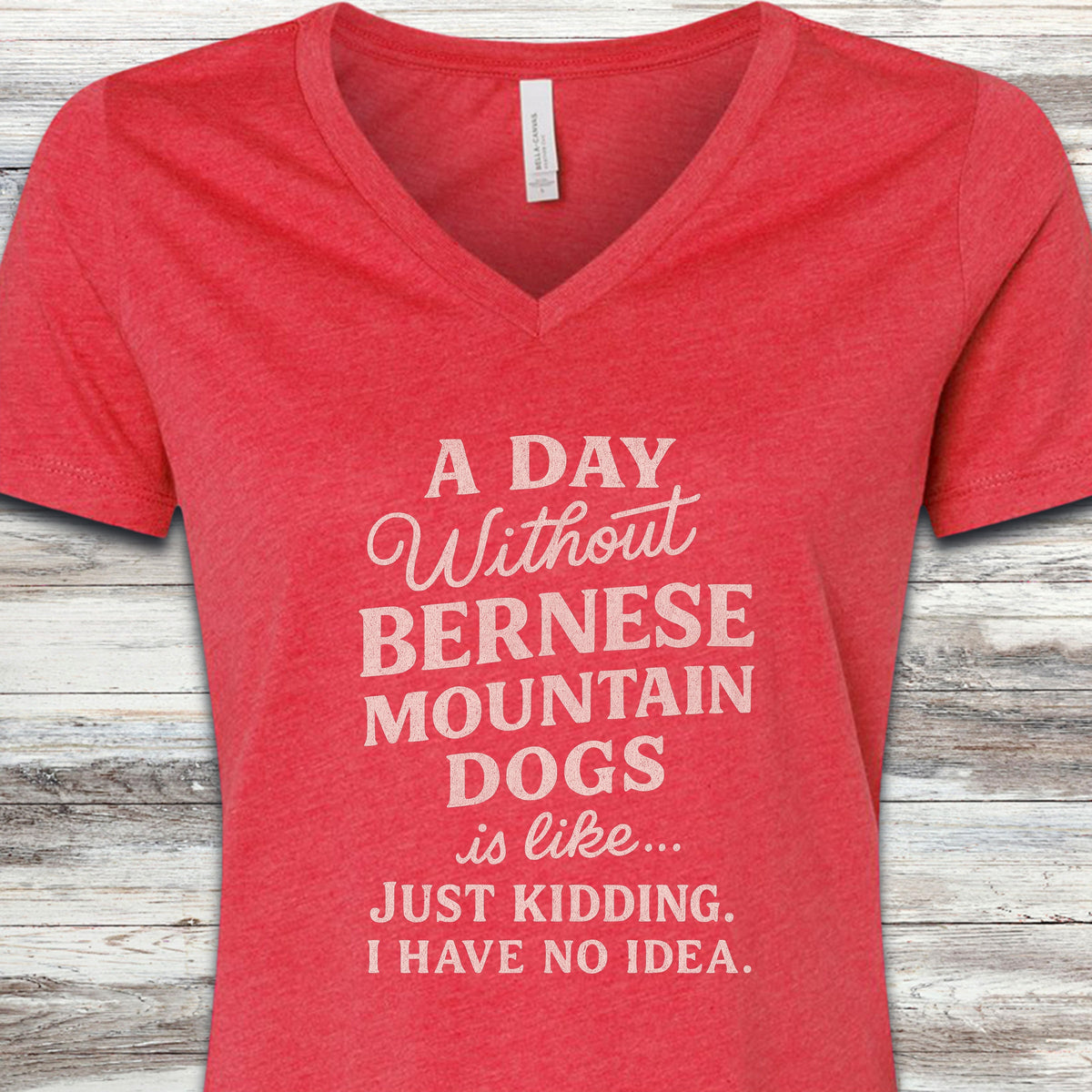 Bernese Mountain Dog Day V-Neck Tee - Heather Red