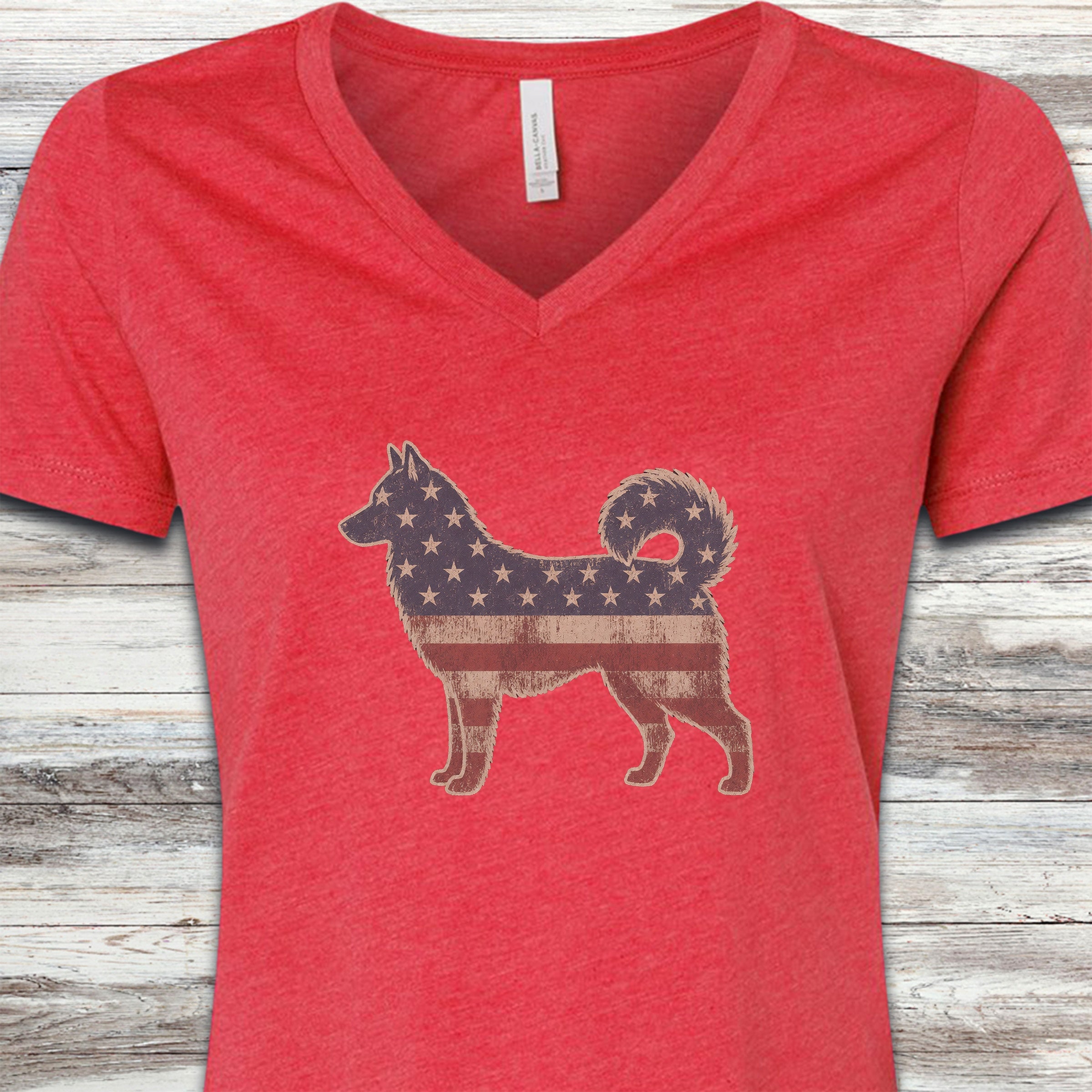 Husky Vintage USA V-Neck Tee - Heather Red