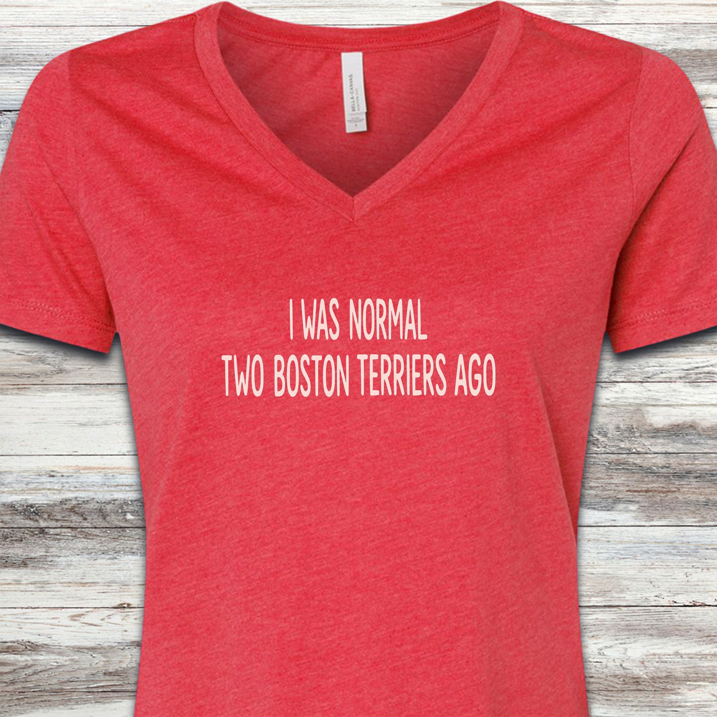 Boston Terrier Normal V-Neck Tee - Heather Red