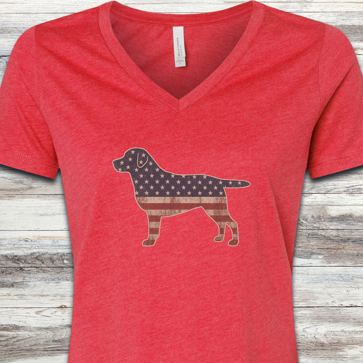 Labrador Retriever Vintage USA V-Neck Tee - Heather Red
