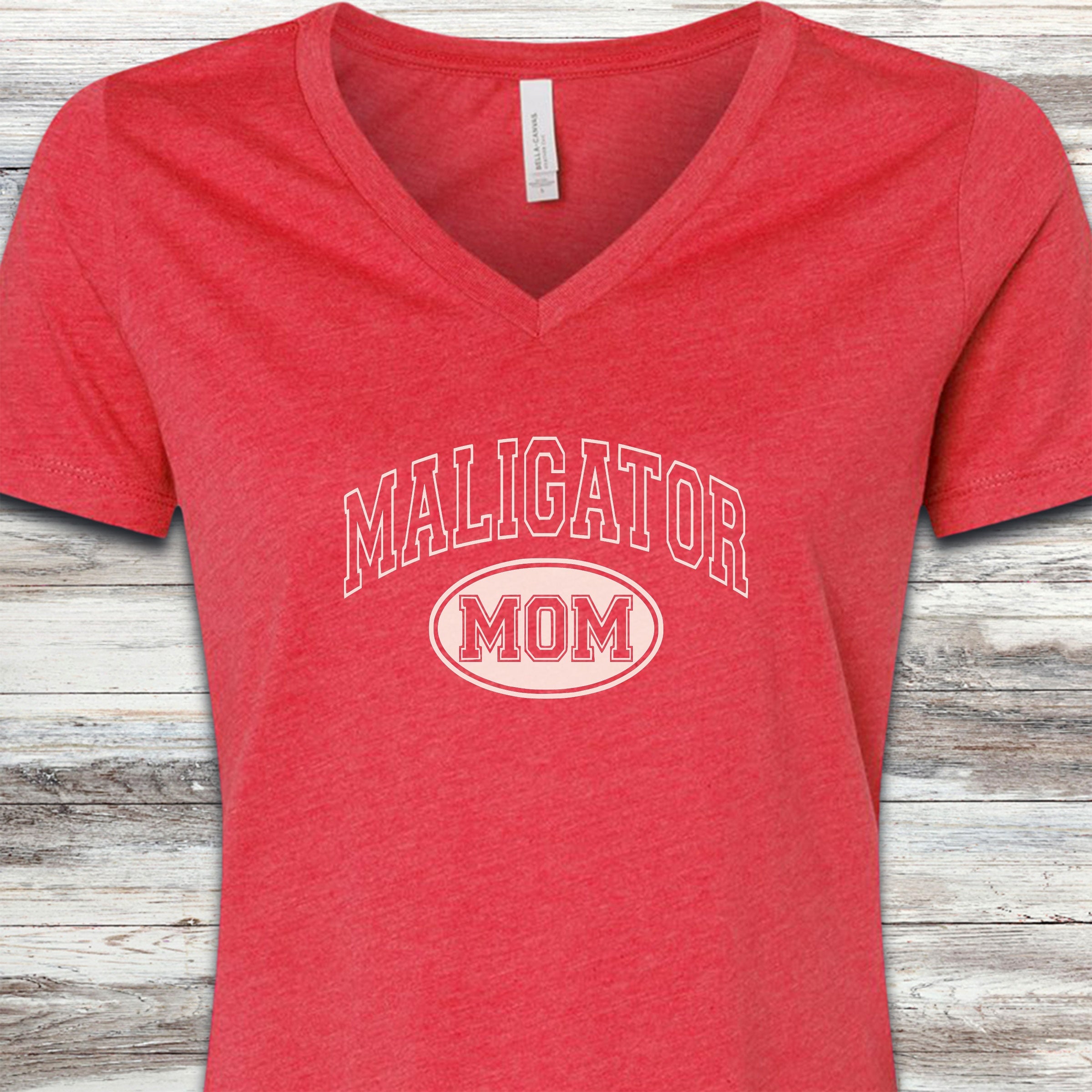 Belgian Malinois University Maligator Mom V-Neck Tee - Heather Red