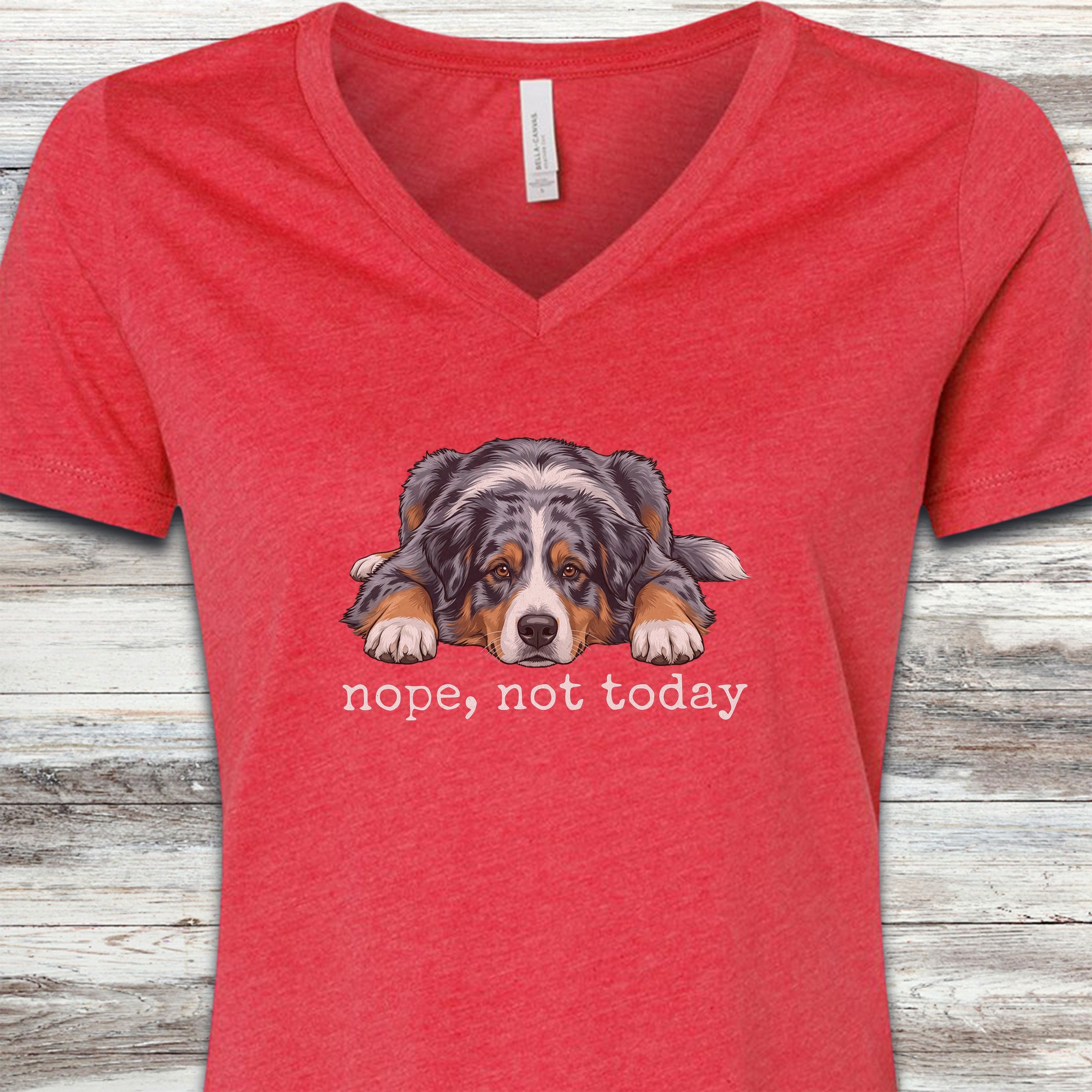 Australian Shepherd Nope V-Neck Tee - Heather Red